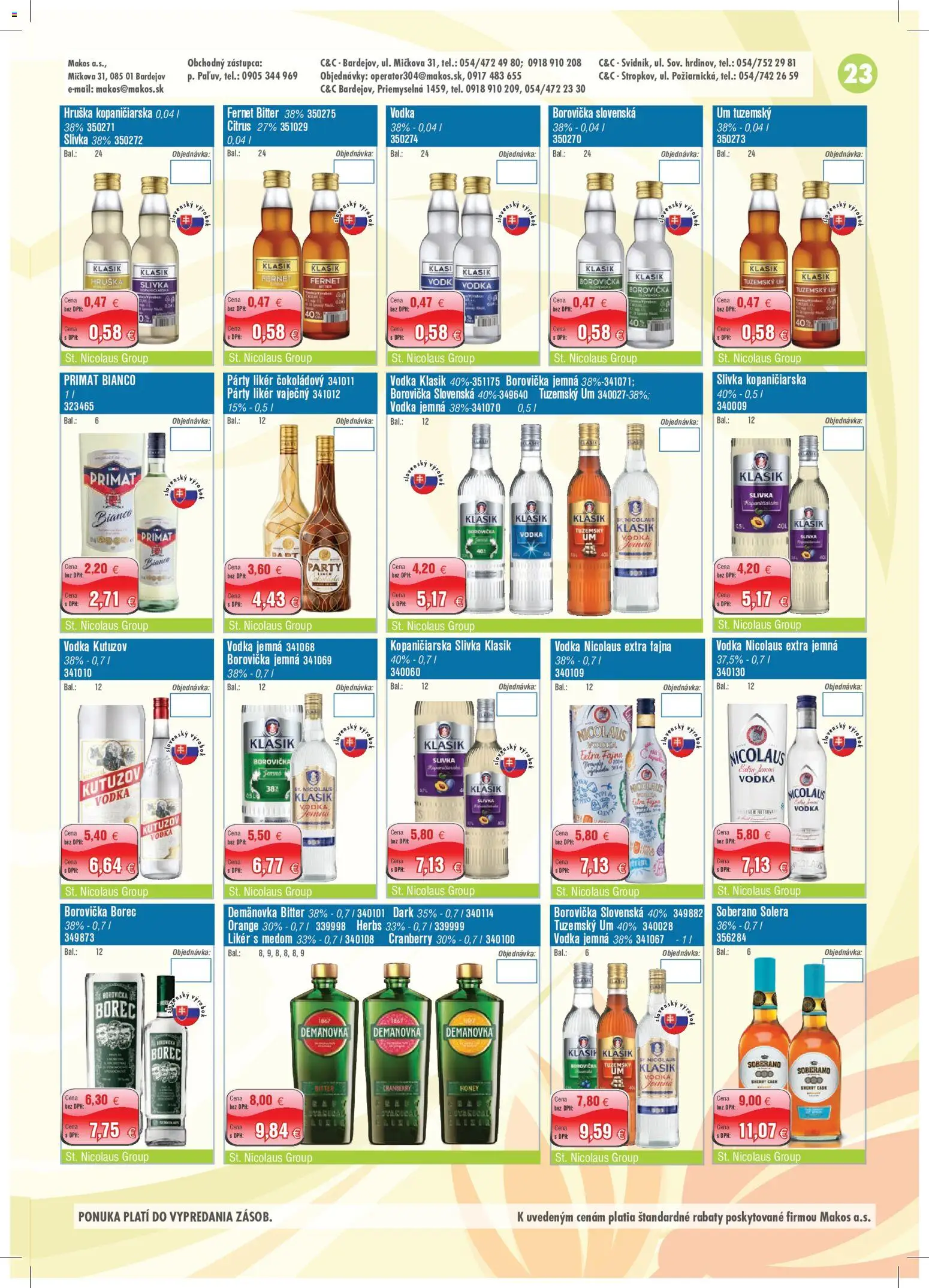 Nové Makos akcie – leták je platný od 29.06.2026 | Strana: 23 | Produkty: Borovička, Soberano, Vodka, Fernet
