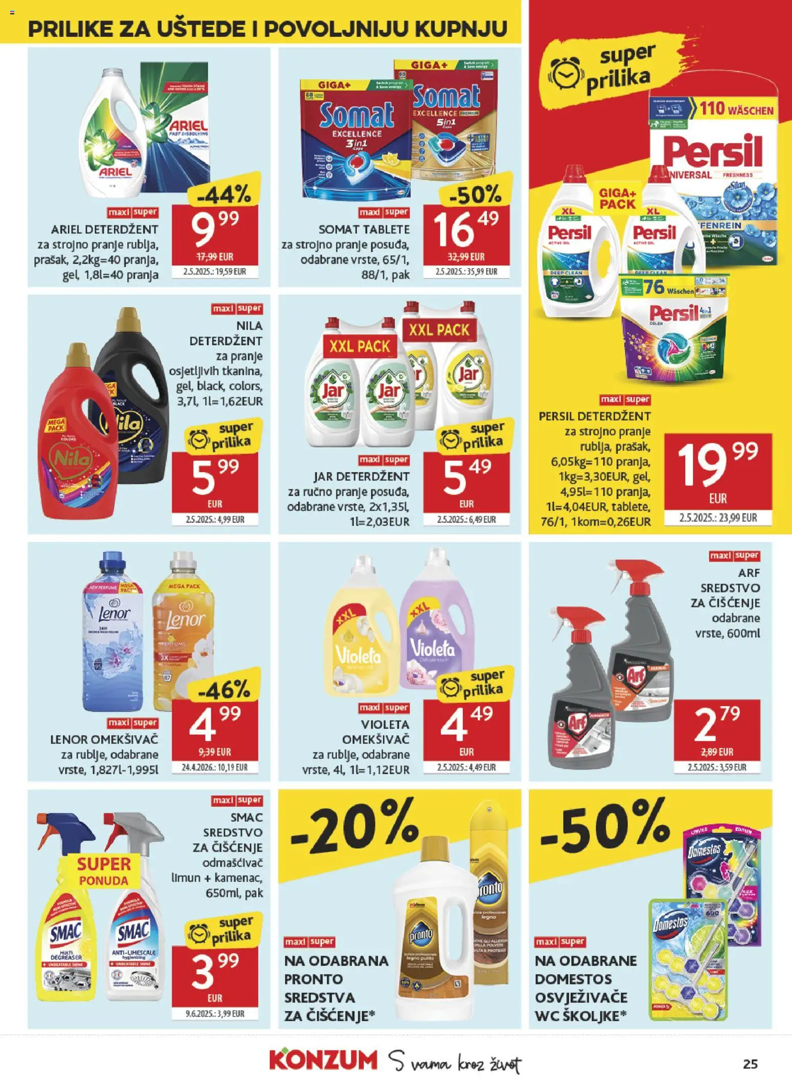 Konzum HR akciós ujság - amely érvényes a következő dátumtól: 2026.08.19. | Oldal: 25 | Termékek: Ariel, Persil, Somat, Lenor