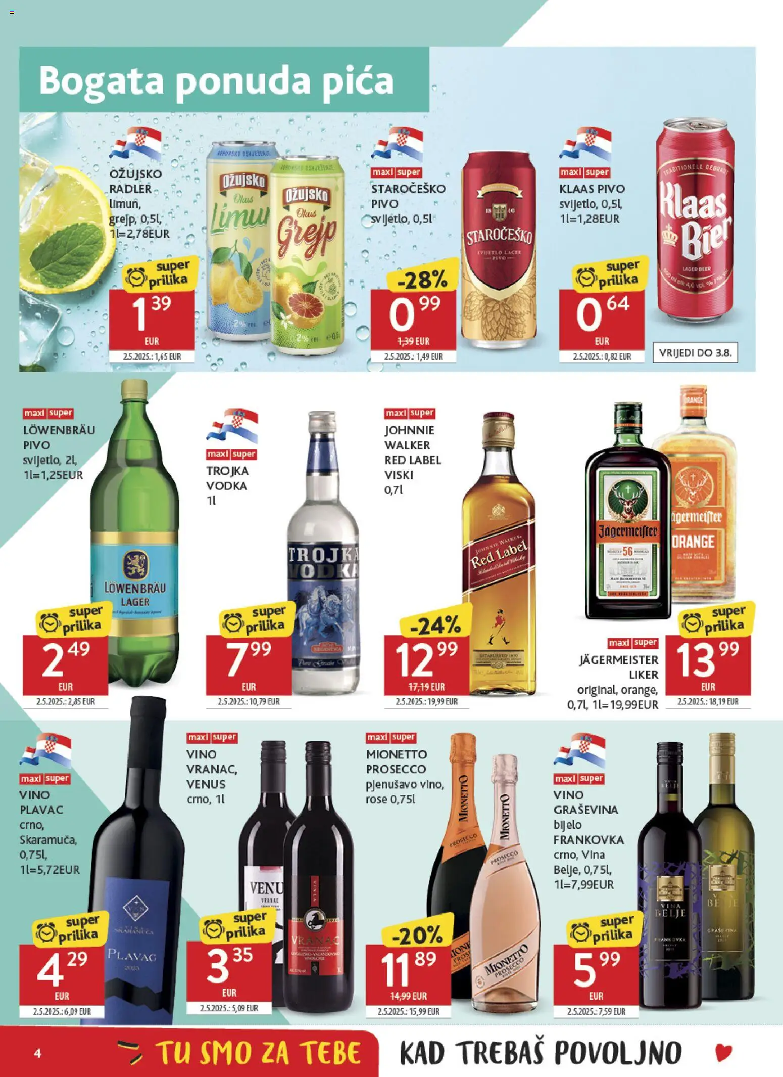 Konzum HR akciós ujság - amely érvényes a következő dátumtól: 2026.07.22. | Oldal: 4 | Termékek: Jägermeister, Radler, Vodka