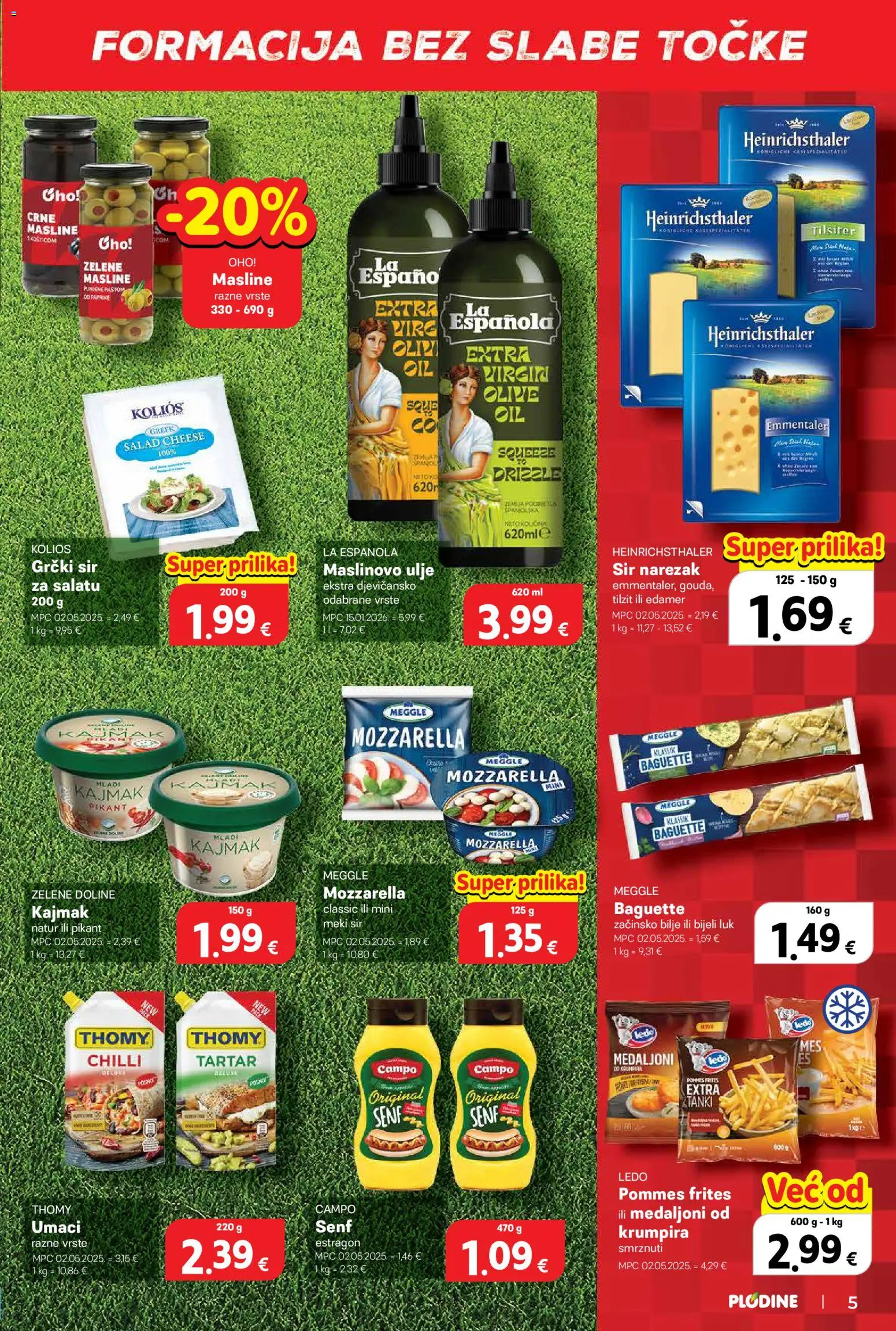 Plodine katalog | vrijedi od 08.07.2026 | Stranica: 5 | Proizvodi: Mozzarella, Sir, Maslinovo ulje, Luk