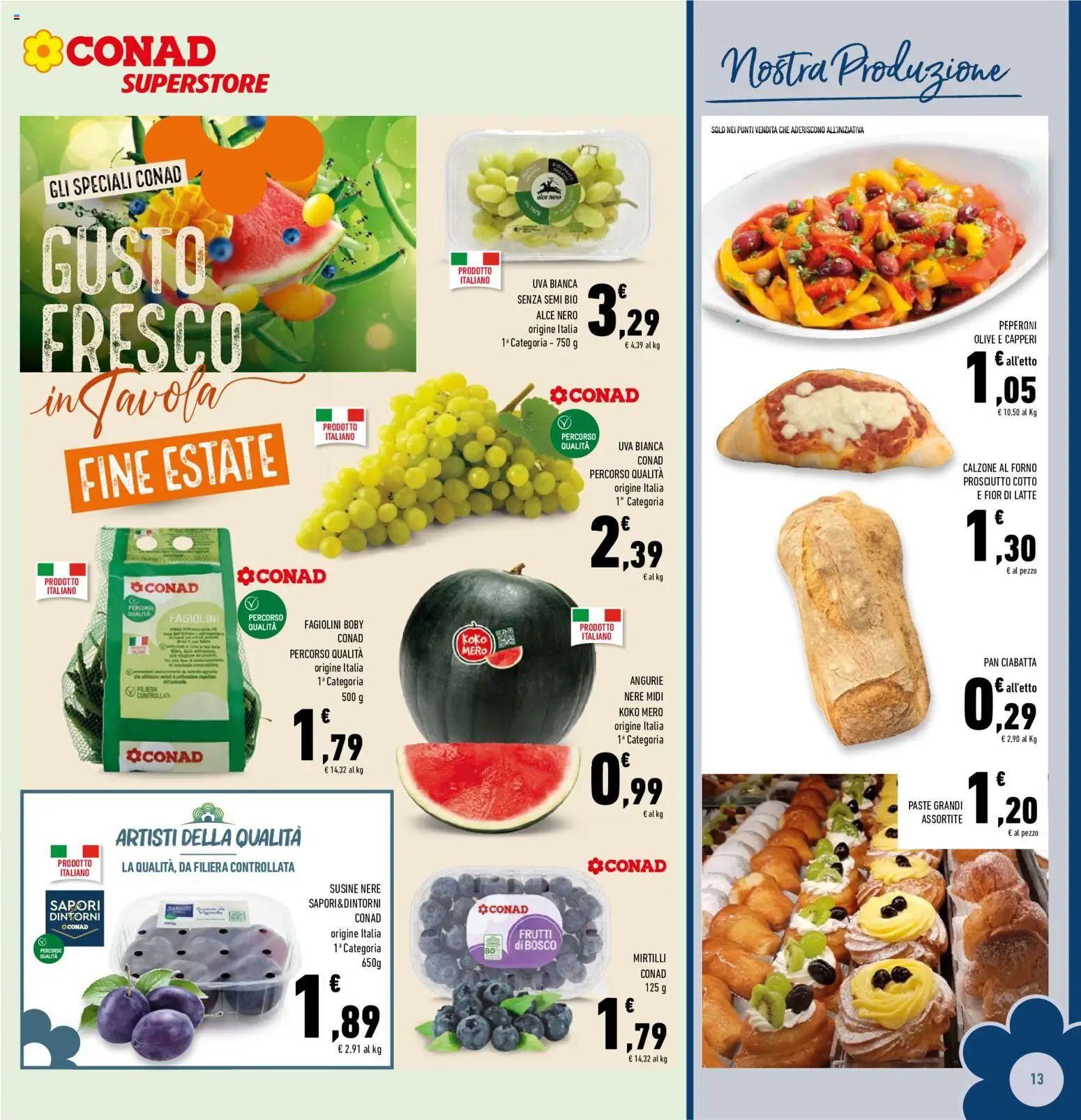 Volantino Conad del 09/09/2026 | Pagina: 13 | Prodotti: Prosciutto Cotto, Olive, Mirtilli, Susine