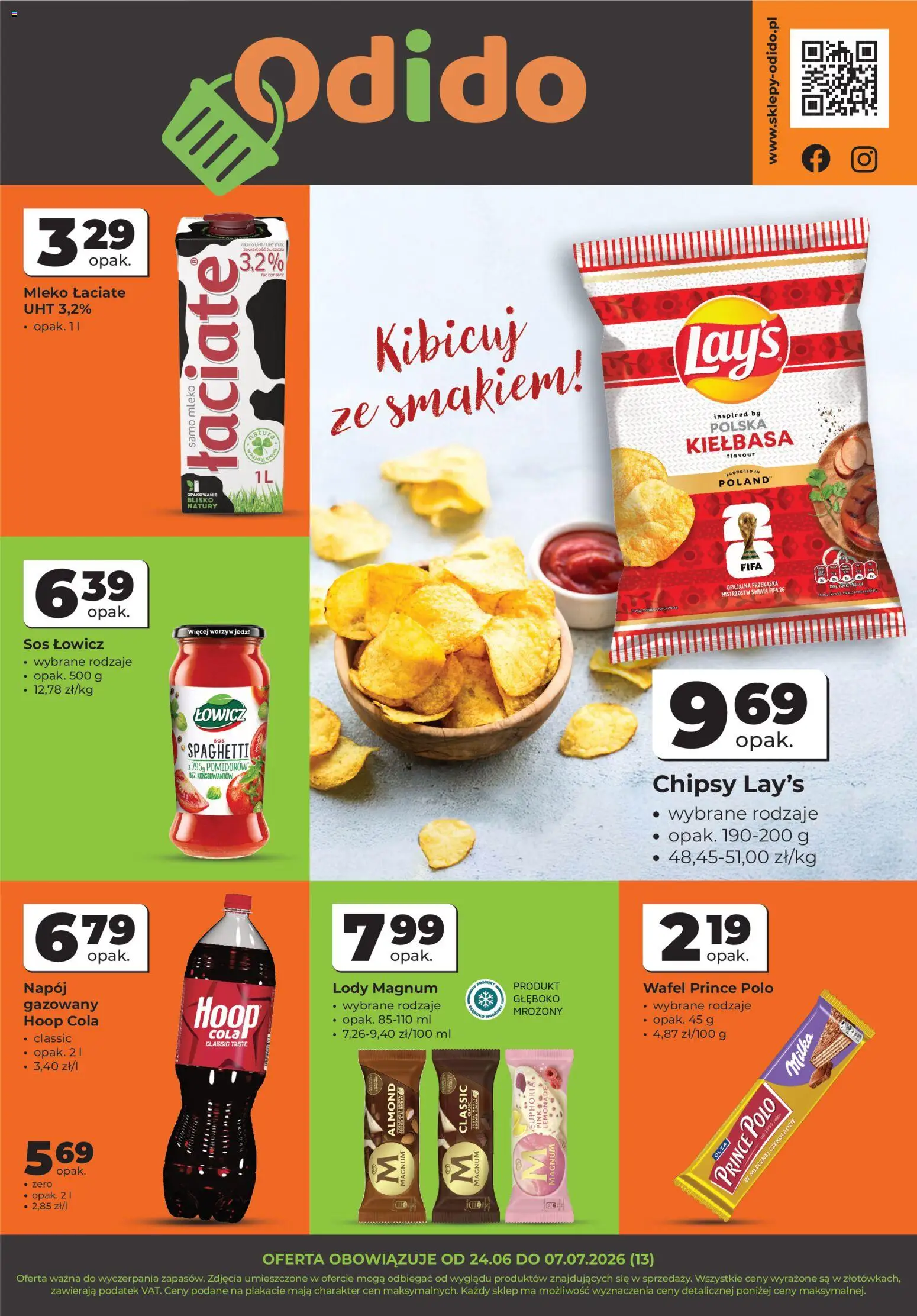 Odido gazetka - Wybrane produkty od 24.06.2026 | Strona: 1 | Produkty: Kiełbasa, Chipsy, Lody, Sos