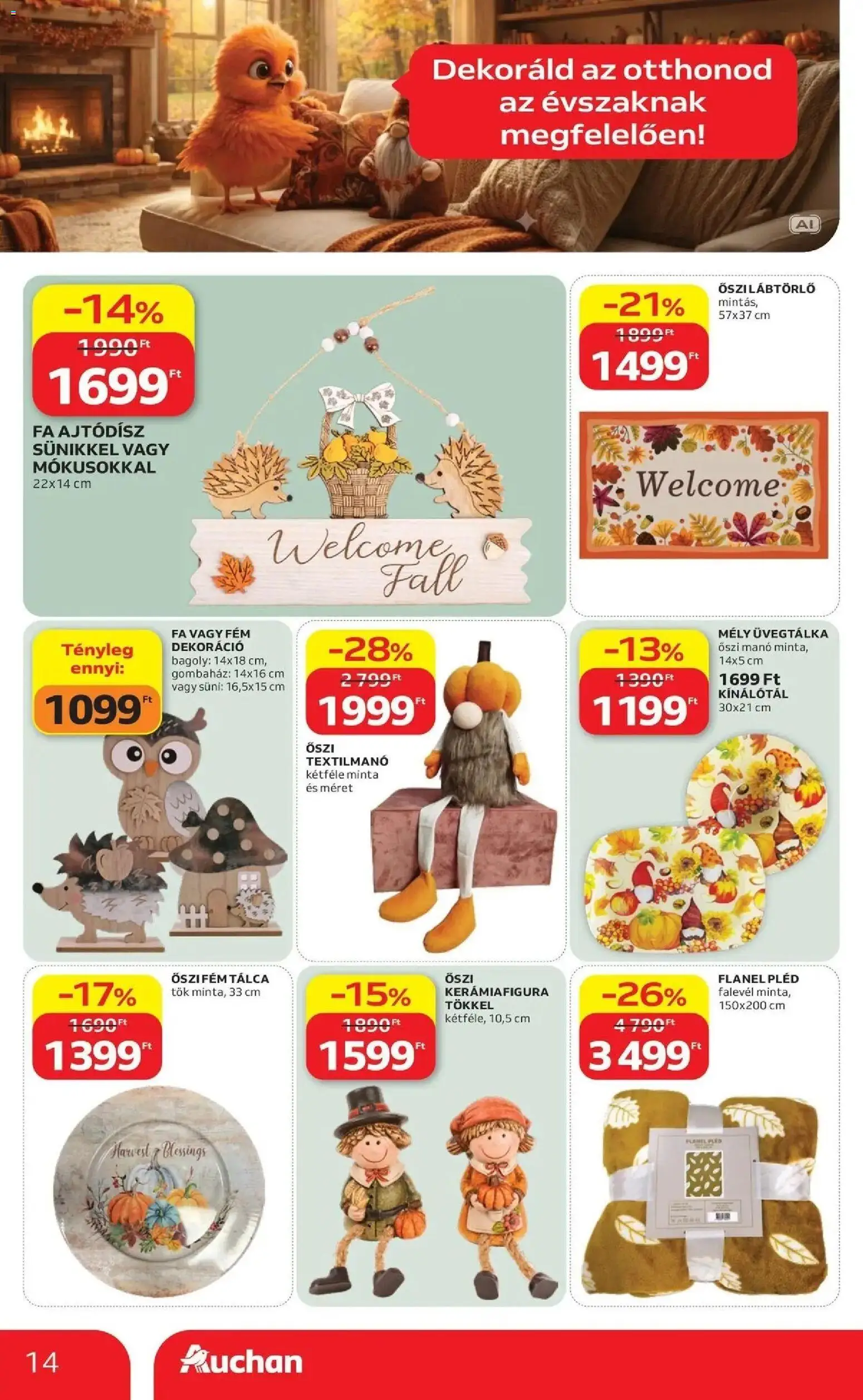 Auchan akciós újság Szolnok - 2026.09.10. -tól/töl > akció, lapozható szórólap 🛍️ | Oldal: 14 | Termékek: FA, Tálca, Lábtörlő, Dekoráció