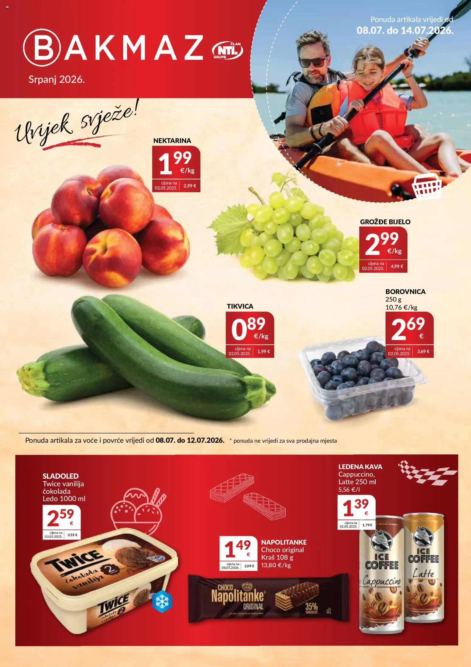 Bakmaz katalog | vrijedi od 08.07.2026 | Stranica: 1 | Proizvodi: Čokolada, Napolitanke, Voće, Borovnica