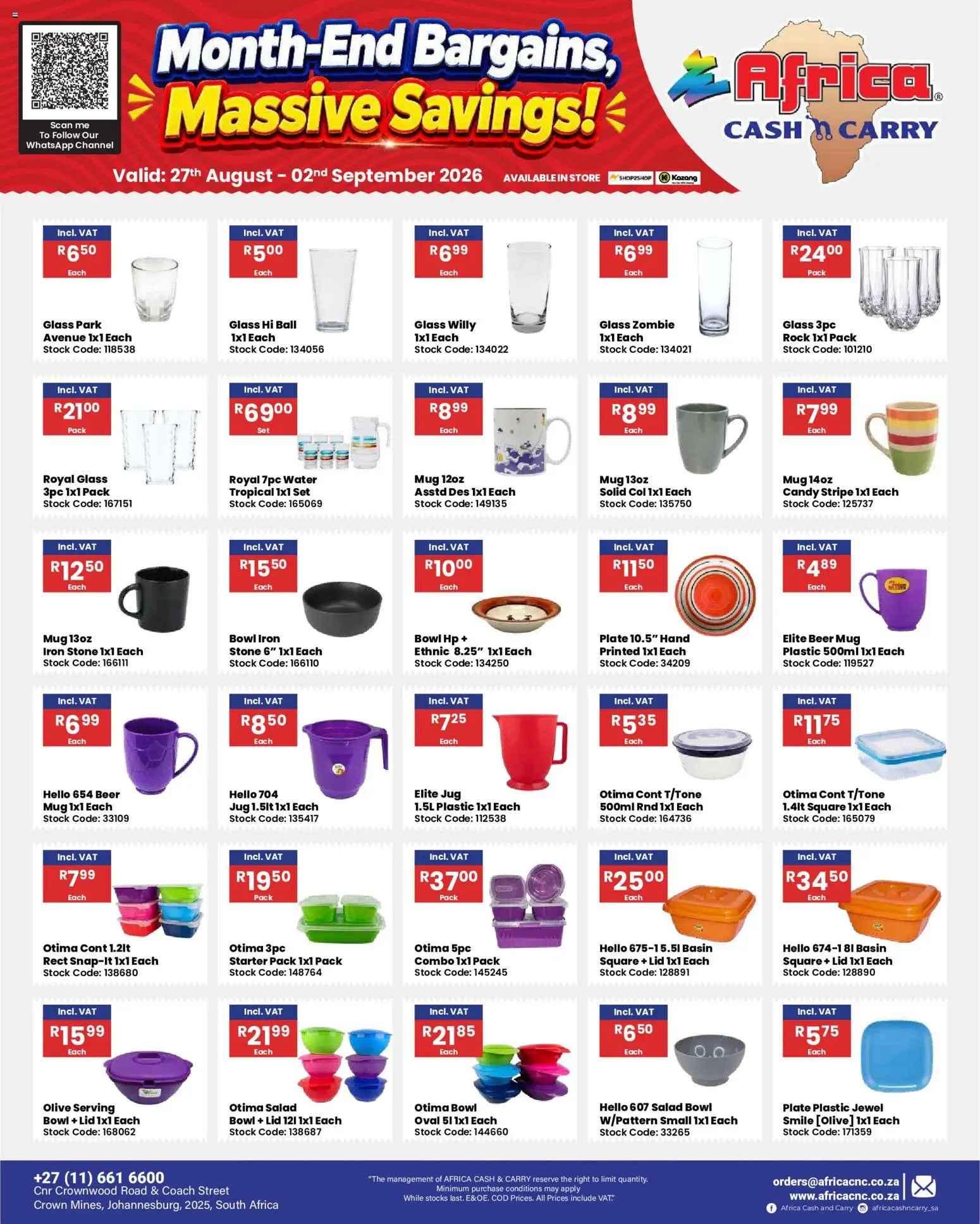 New Africa Cash & Carry catalogue – valid from 27/08/2026 | Page: 56 | Products: Bowl, Beer, Basin, Water