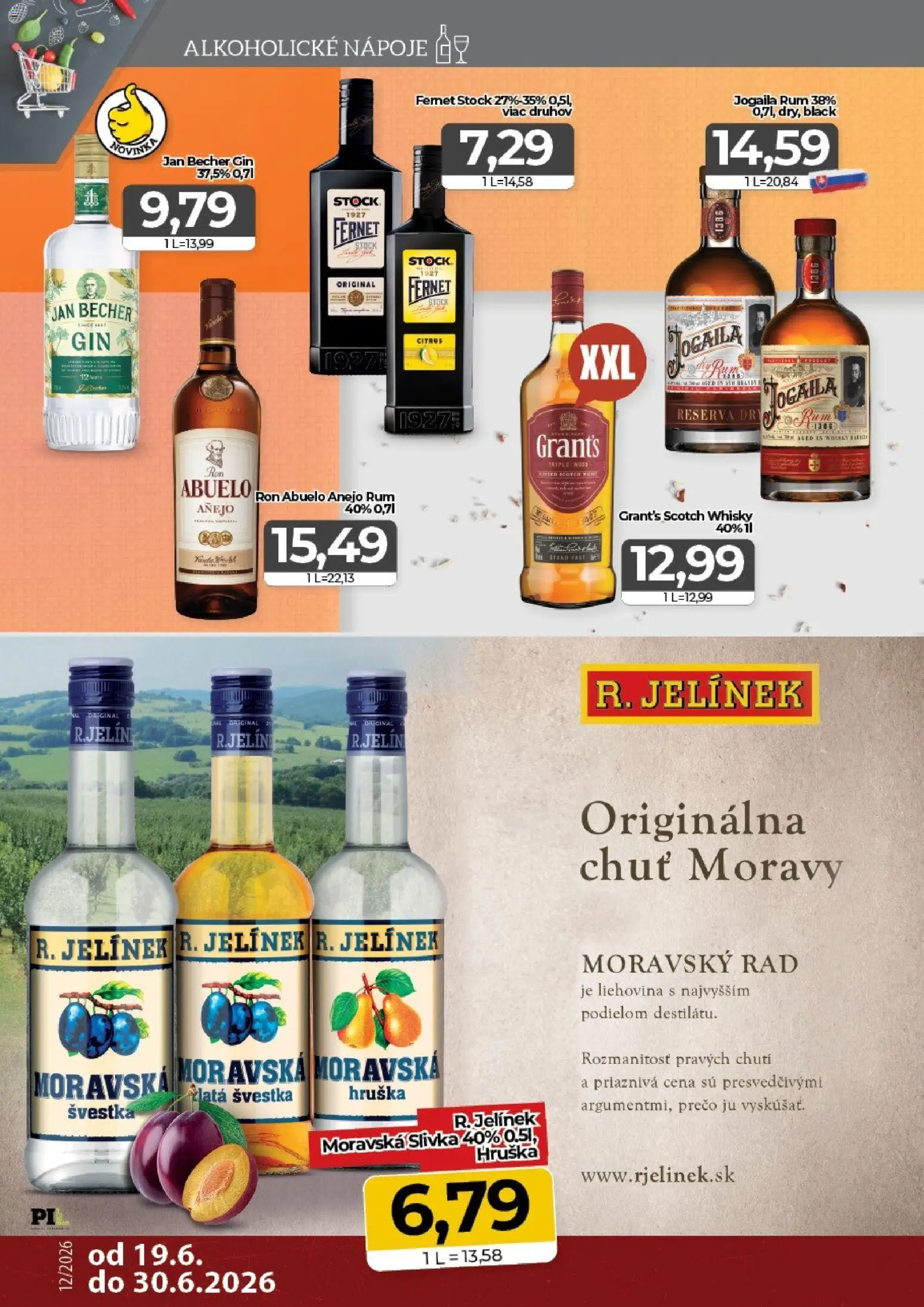 Nové CBA Komfos akcie – leták je platný od 19.06.2026 | Strana: 14 | Produkty: Whisky, Fernet, Fernet Stock, Rum