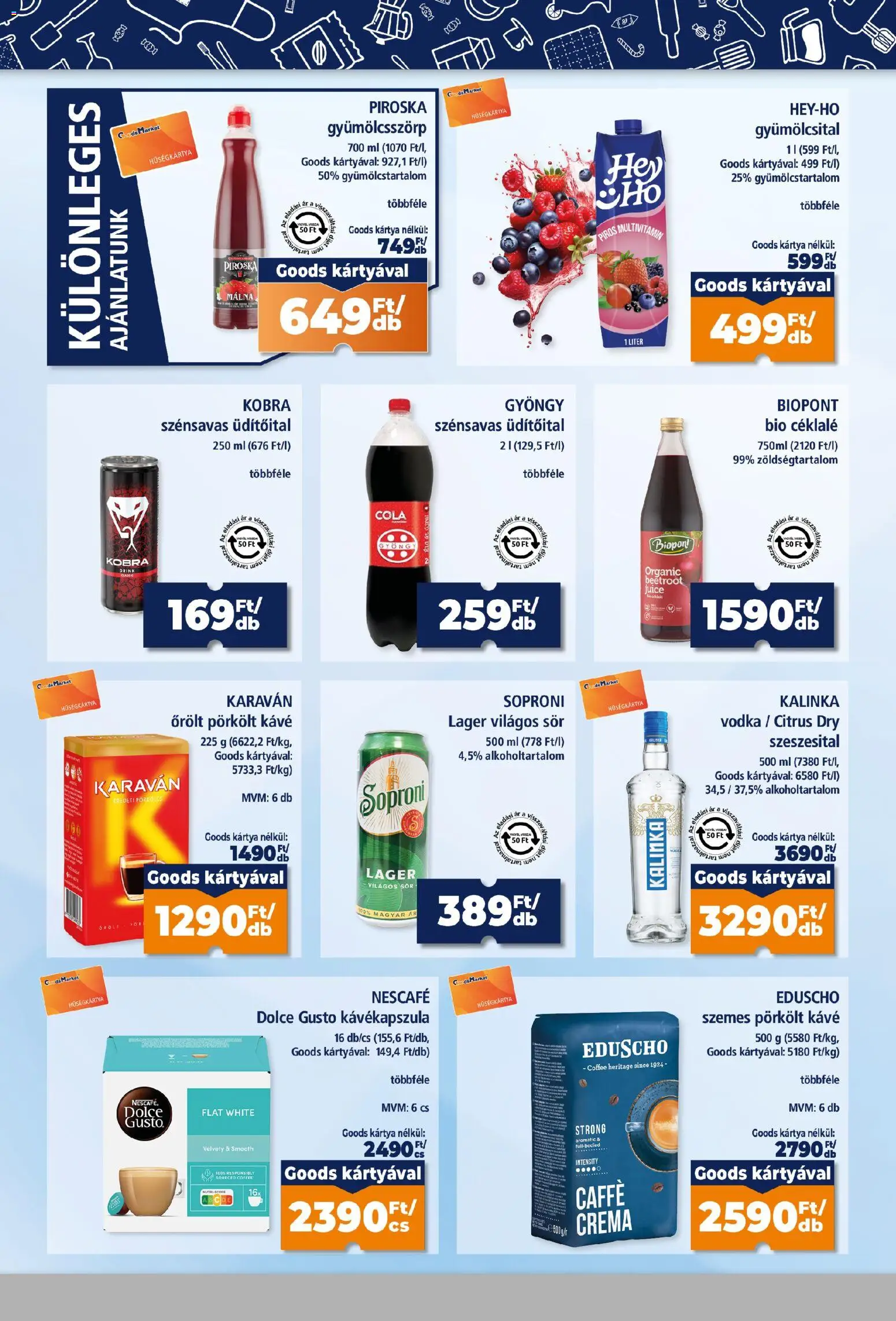Goods Market akciós ujság - amely érvényes a következő dátumtól: 2026.10.22. | Oldal: 8 | Termékek: Kávékapszula, Soproni, Világos sör, Multivitamin