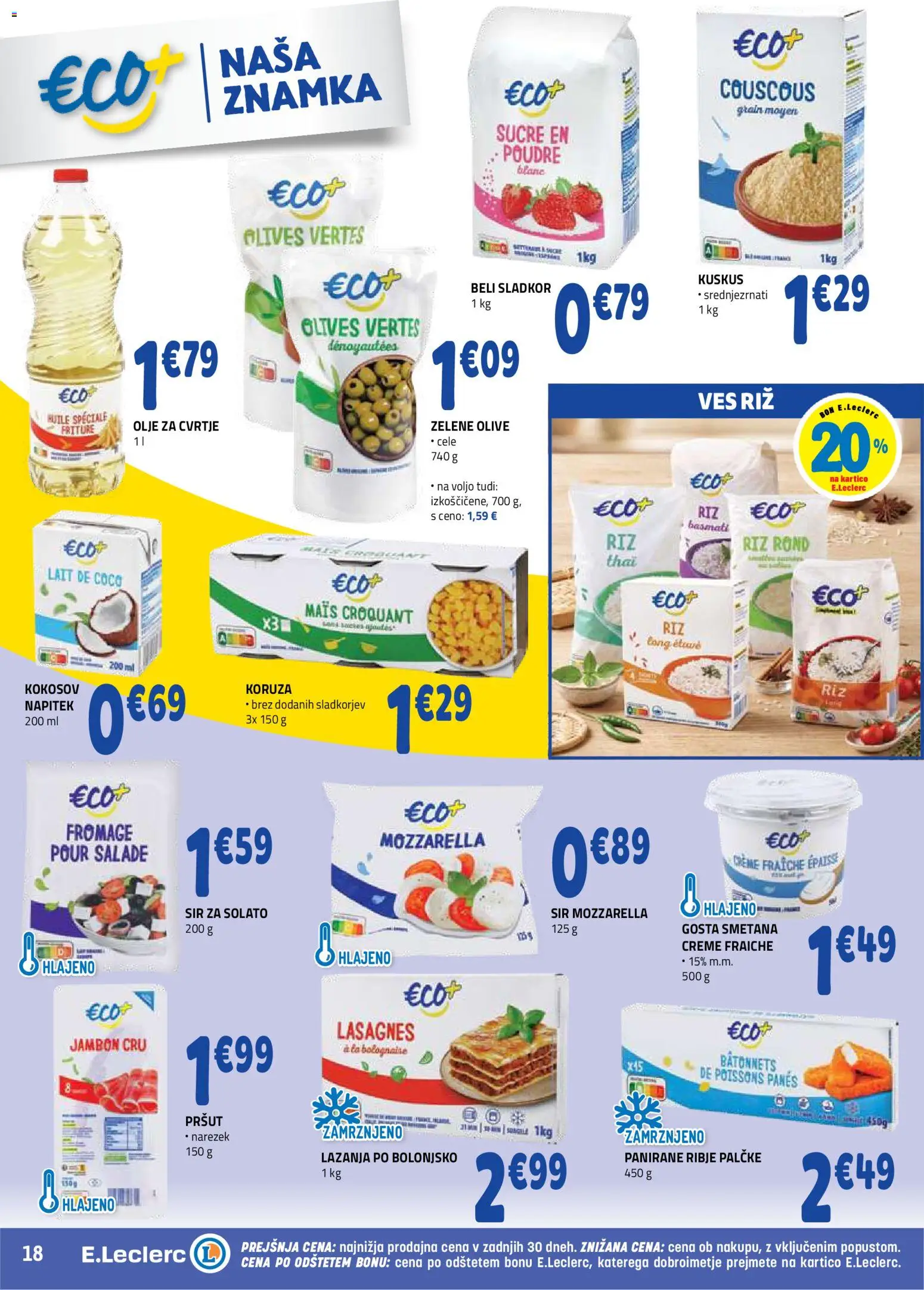 Novi E.leclerc katalog ponudbe – veljaven od 30.09.2026 | Stran: 18 | Izdelki: Koruza, Mozzarella, Kuskus, Smetana