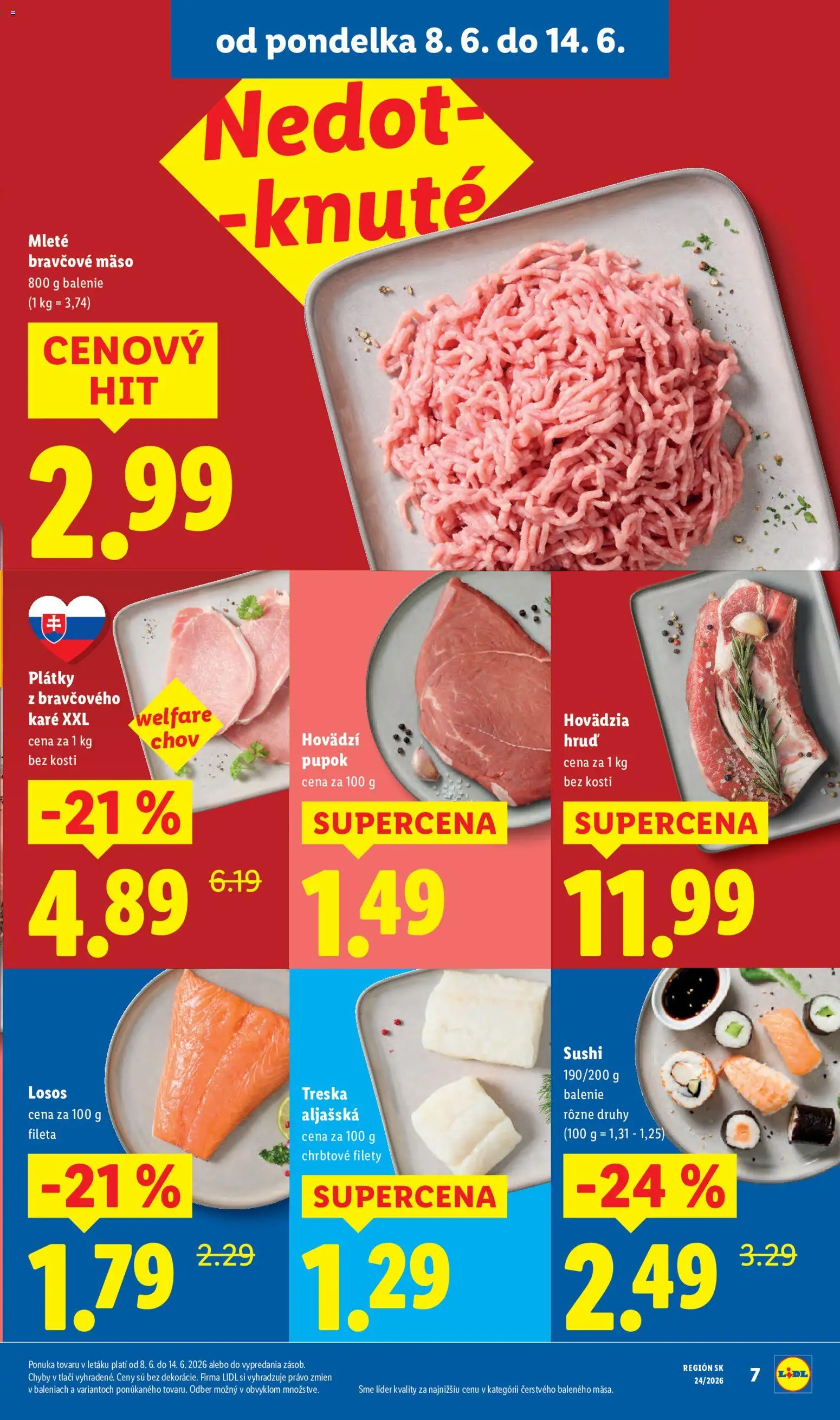 Nové Lidl akcie – leták je platný od 08.06.2026 | Strana: 17 | Produkty: Losos, Bravčové mäso, Sushi, Treska