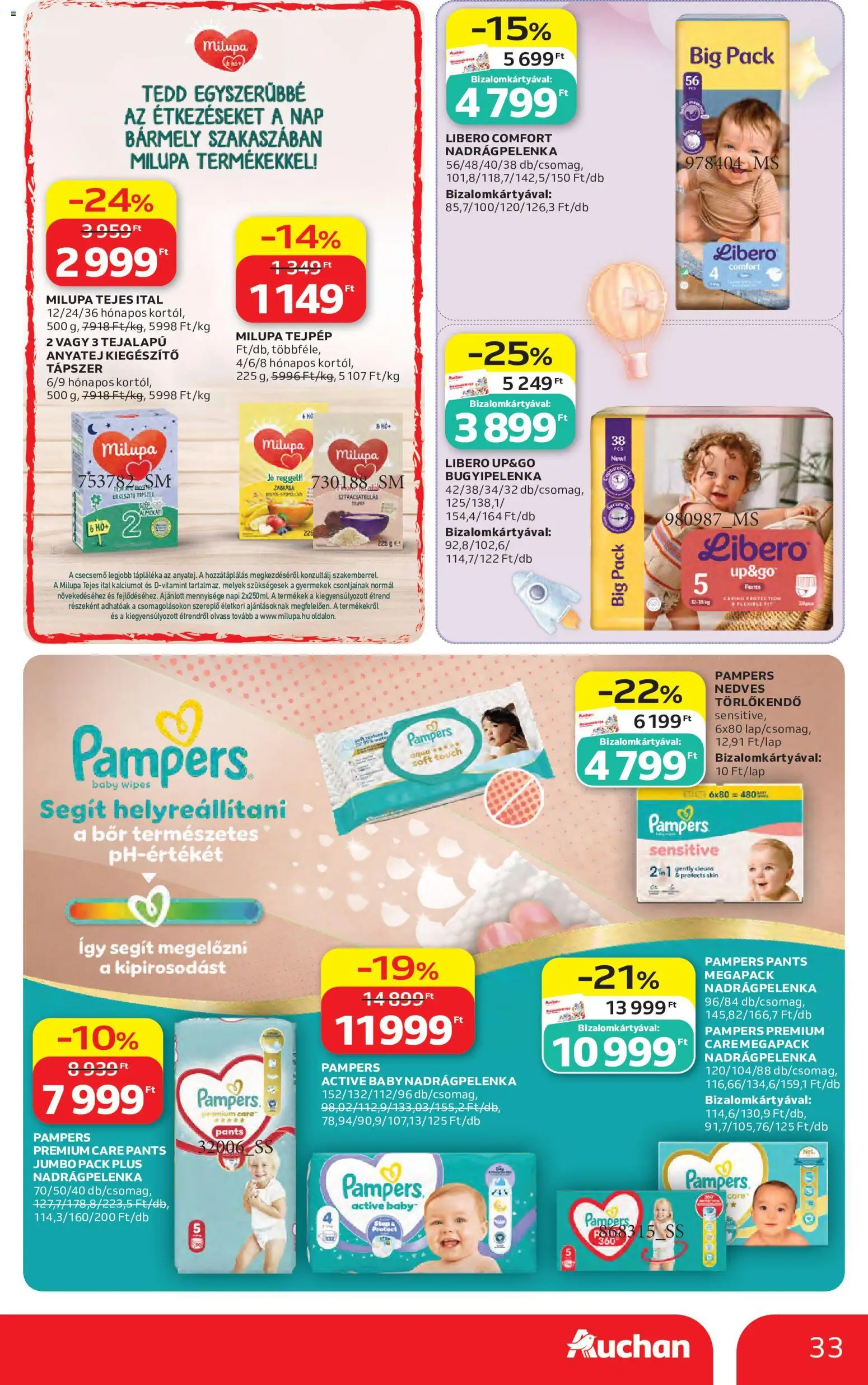 Auchan akciós ujság - amely érvényes a következő dátumtól: 2026.09.10. | Oldal: 33 | Termékek: Pampers, Törlőkendő, Nedves törlőkendő, Bor
