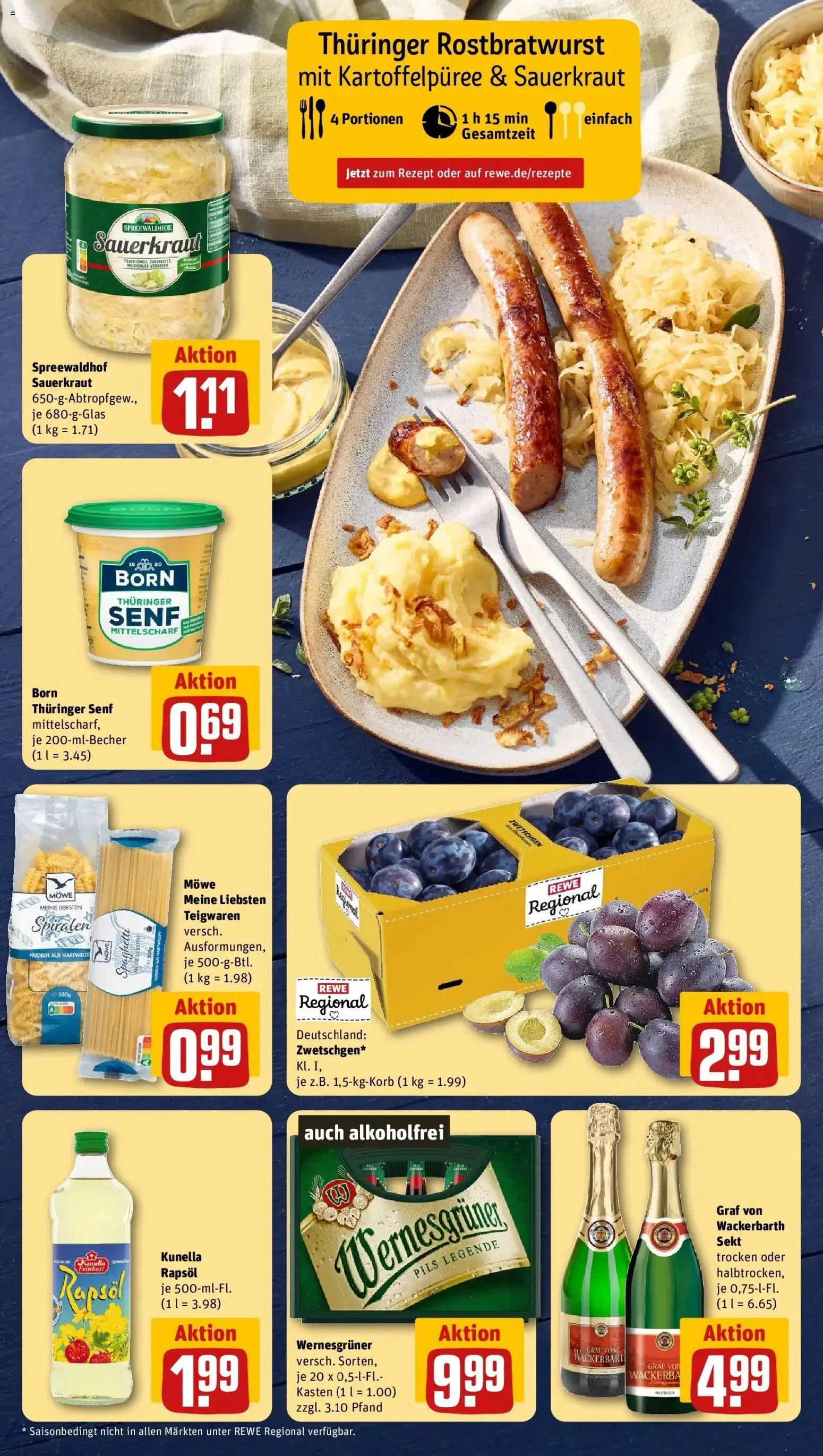 Rewe Prospekt Templin – gültig ab 27.07.2026 | Seite: 4 | Produkte: Rapsöl, Pils, Wernesgruner, Nudeln