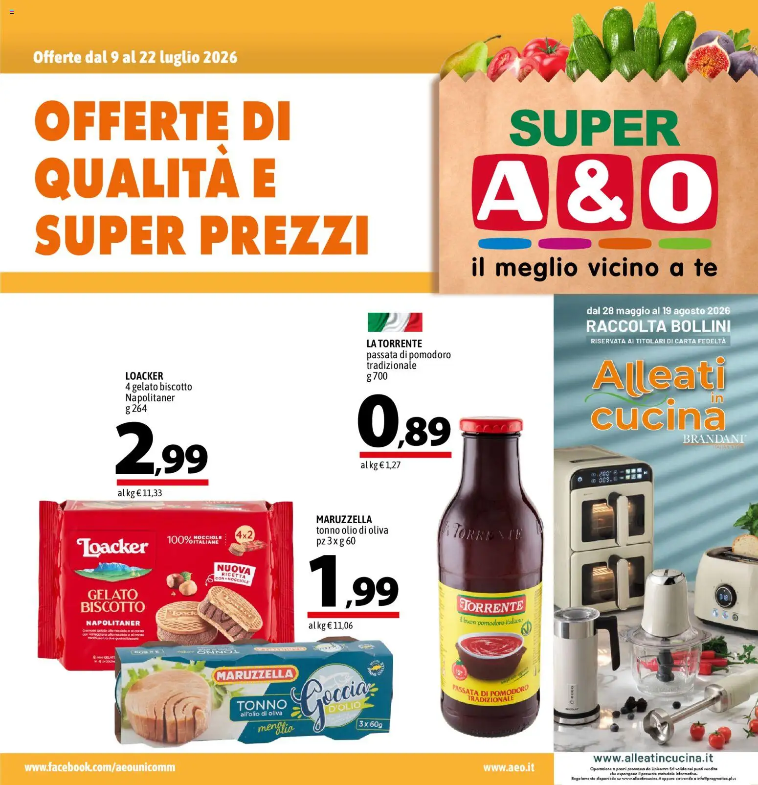 Volantino A&O del 09/07/2026 | Pagina: 1 | Prodotti: Gelato, Olio, Nocciole, Passata di pomodoro