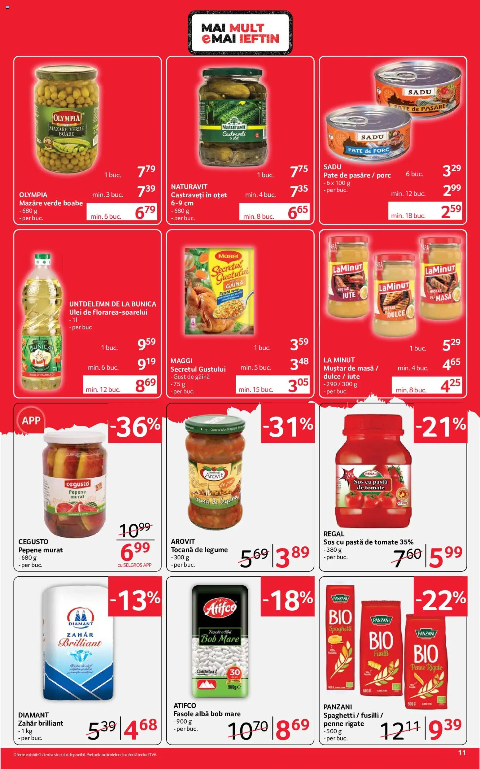 Noul catalog Selgros – valabil de la 26.06.2026 | Pagină: 11 | Produse: Muștar, Castraveți, Fasole albă, Zahăr