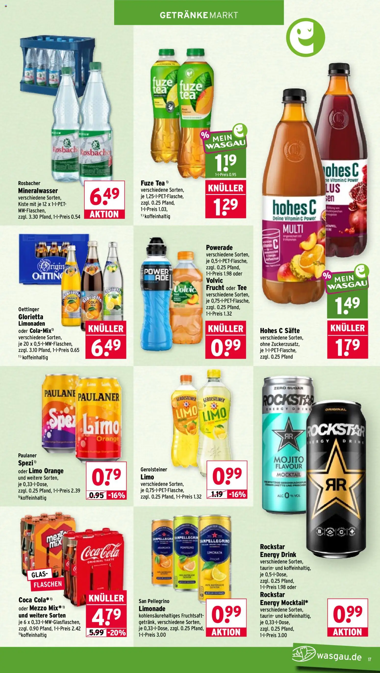 Wasgau Prospekt – gültig ab 19.10.2026 | Seite: 17 | Produkte: Coca cola, Paulaner spezi, Rockstar, Oettinger