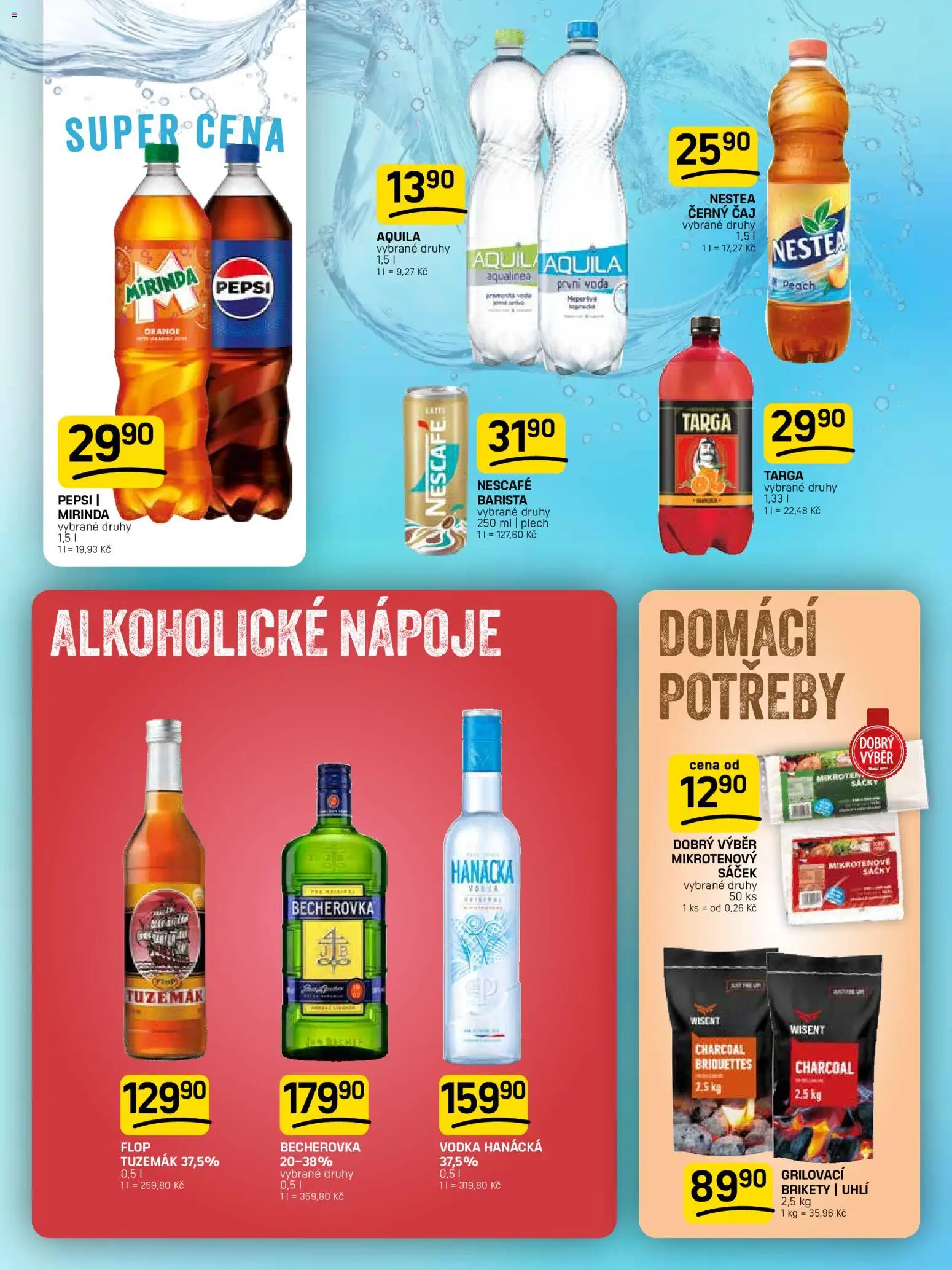 Flop leták od 10.06.2026 | Strana: 10 | Produkty: Voda, Brikety, Becherovka, Tuzemák