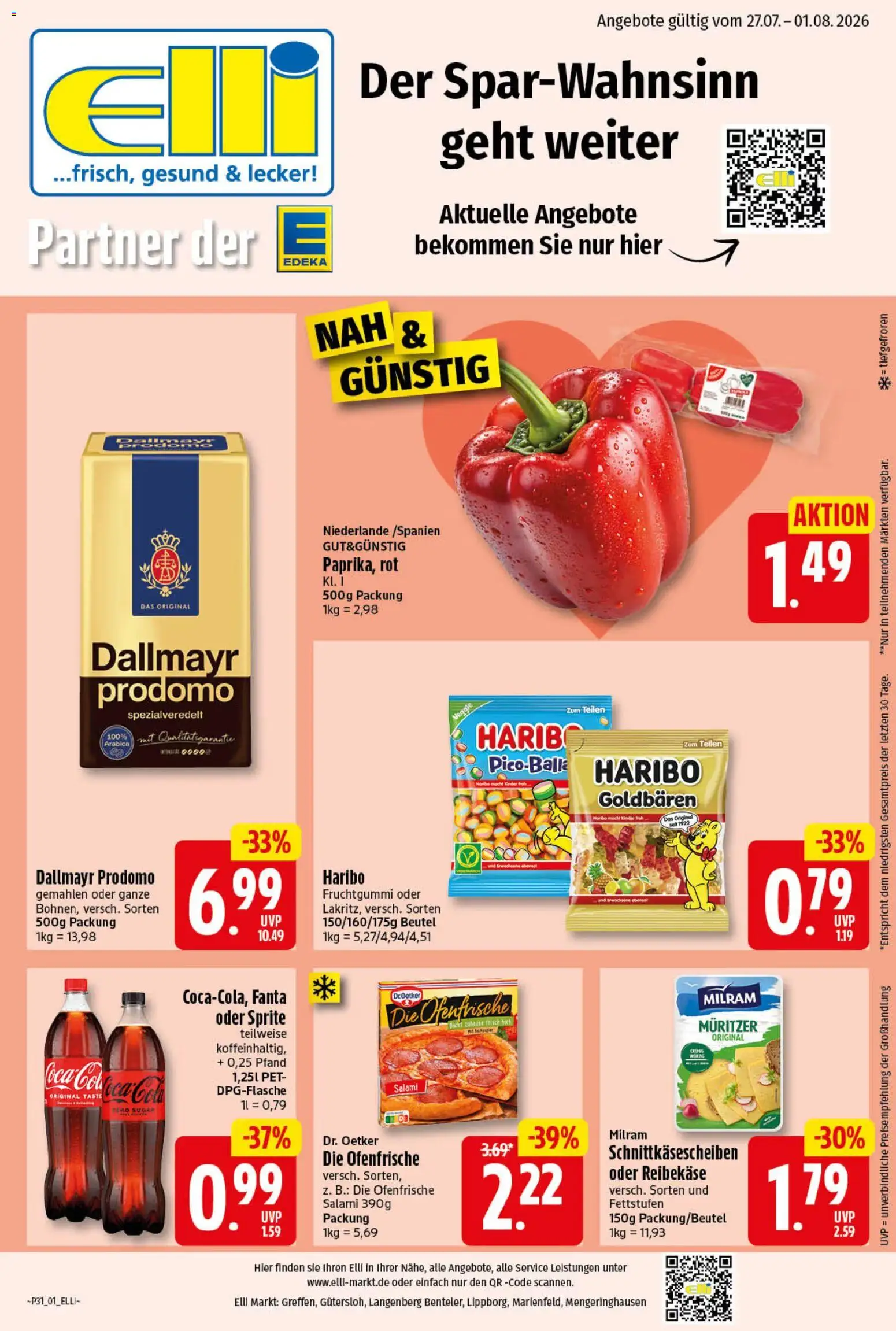 Elli Markt Prospekt Langenberg – gültig ab 27.07.2026 | Seite: 1 | Produkte: Fanta, Haribo, Ofenfrische, Dallmayr prodomo