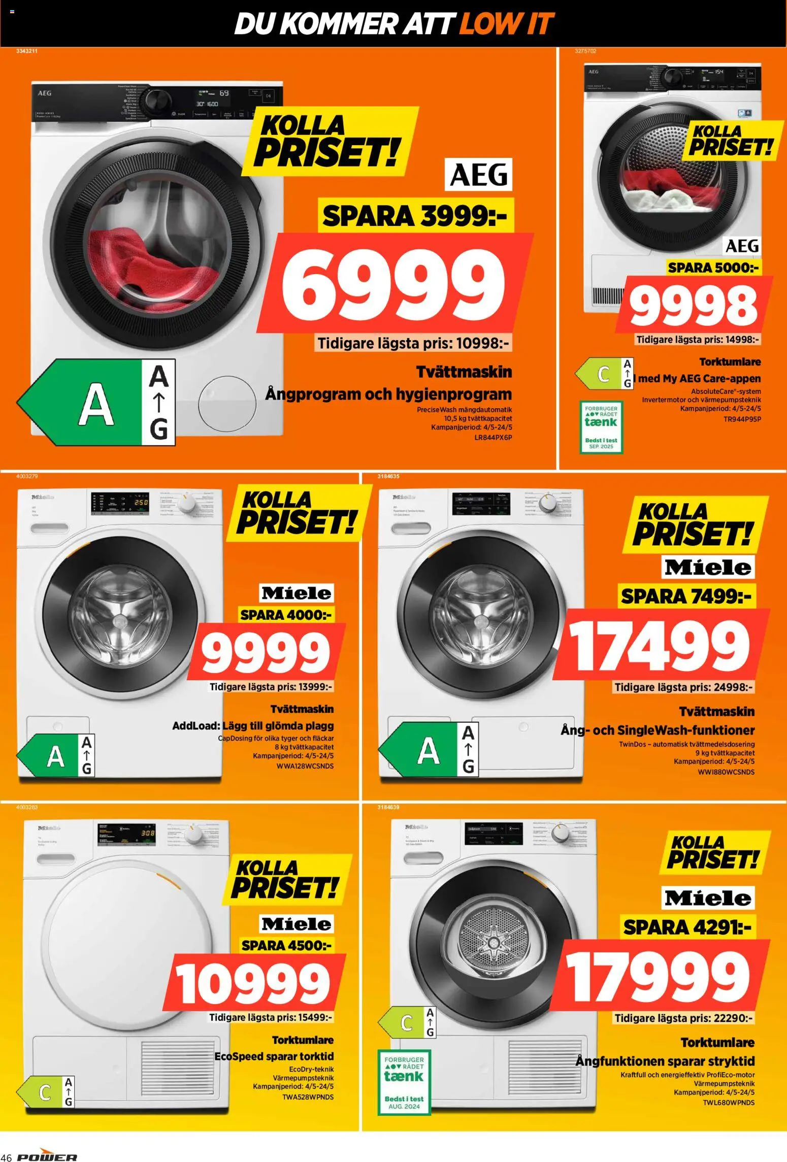 Power reklamblad aktuell från 18.05.2026 | Sida: 46 | Produkter: Tvättmaskin, Torktumlare