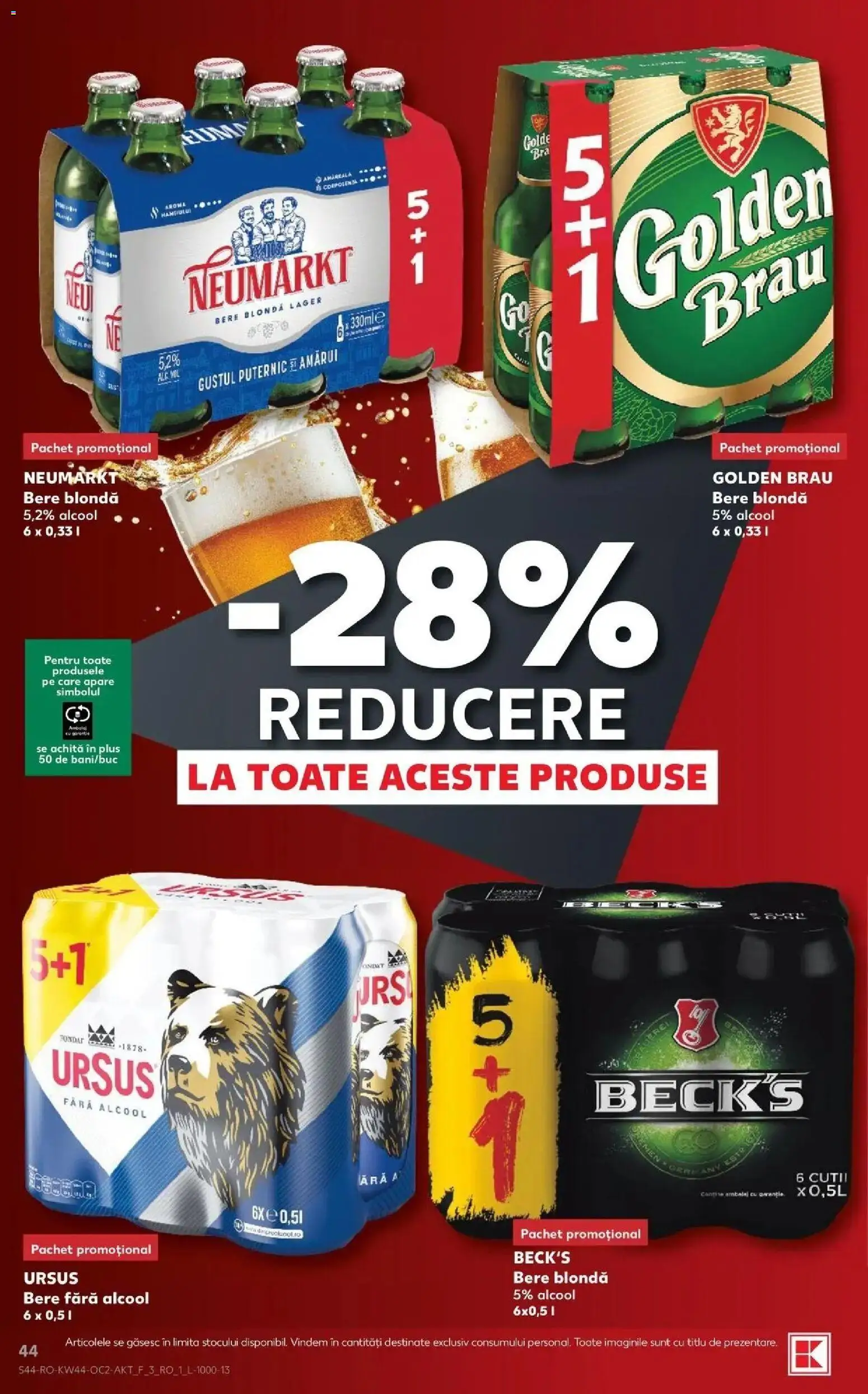 Kaufland Piatra Neamț 28.10.2026 - Revista si Oferta | Pagină: 44 | Produse: Golden Brau, Bere fara alcool, Bere, Plus