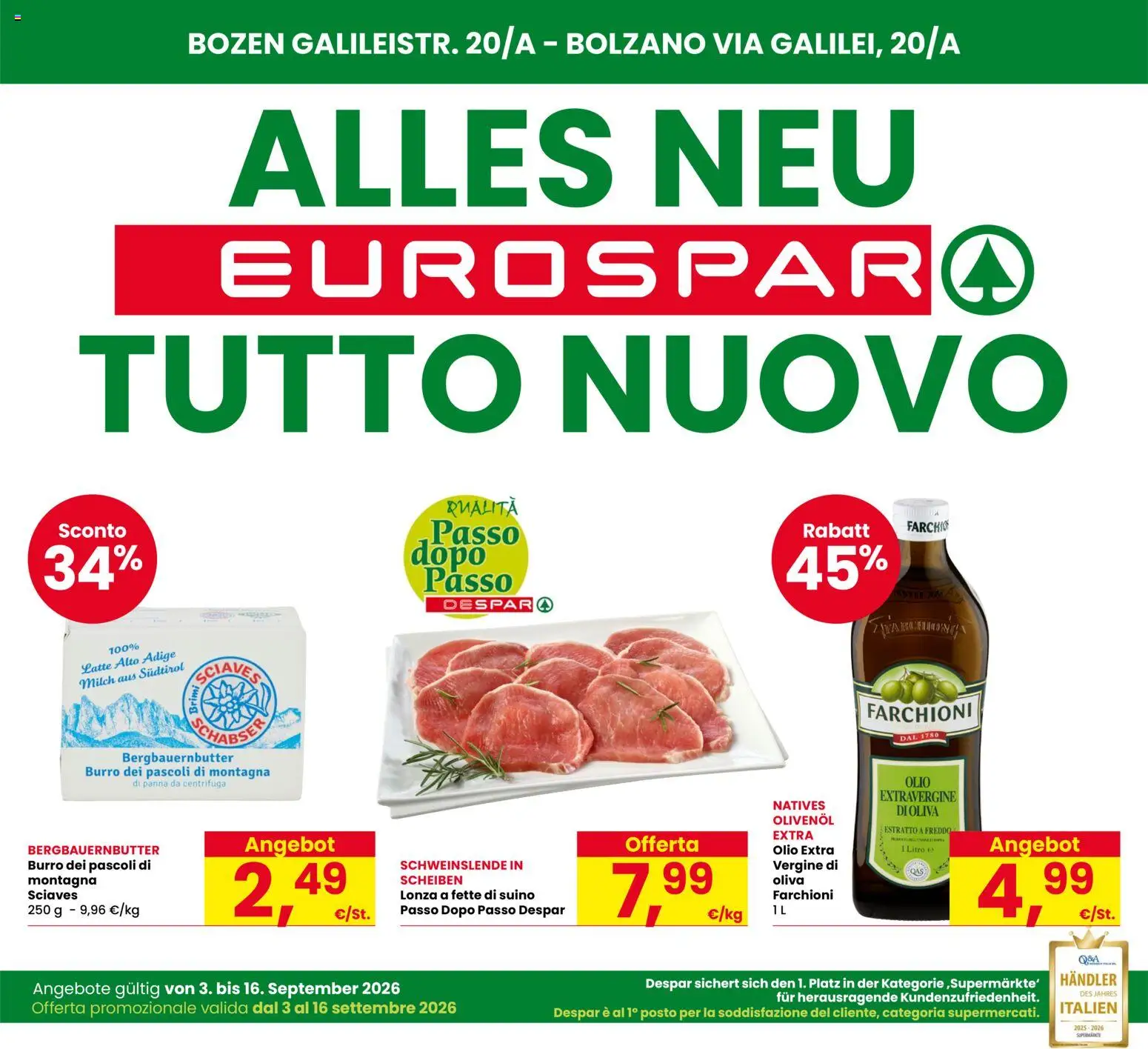 Volantino Eurospar del 03/09/2026 | Pagina: 1 | Prodotti: Panna, Suino, Latte, Burro