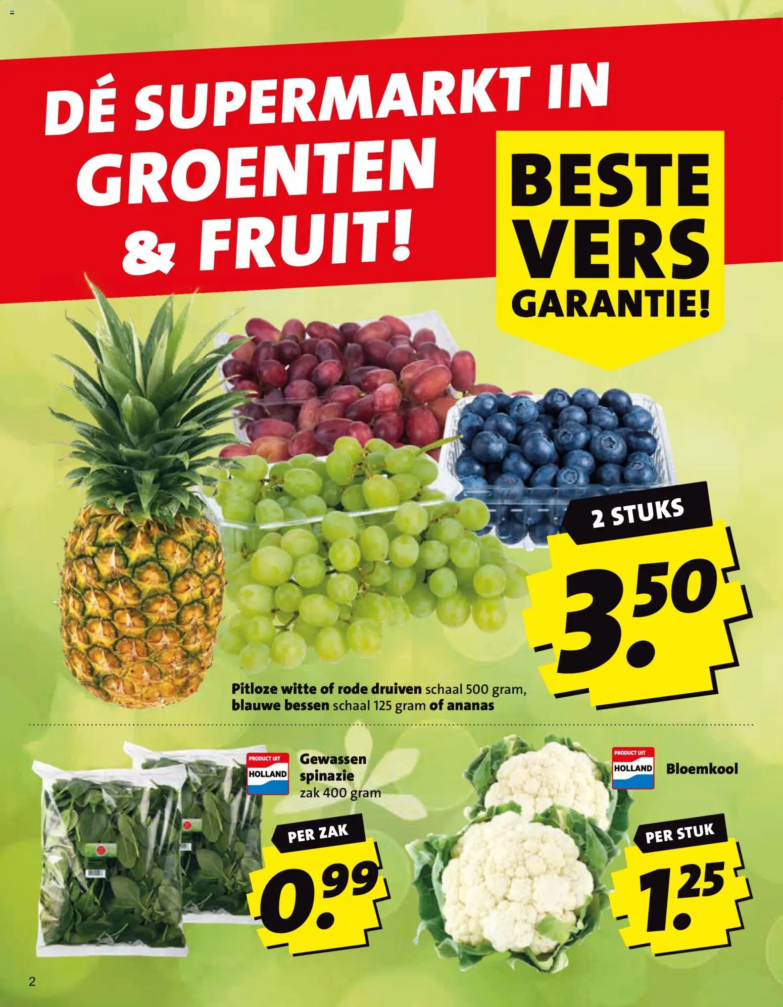 {H1} | Pagina: 2 | Producten: Bloemkool, Spinazie, Ananas, Druiven