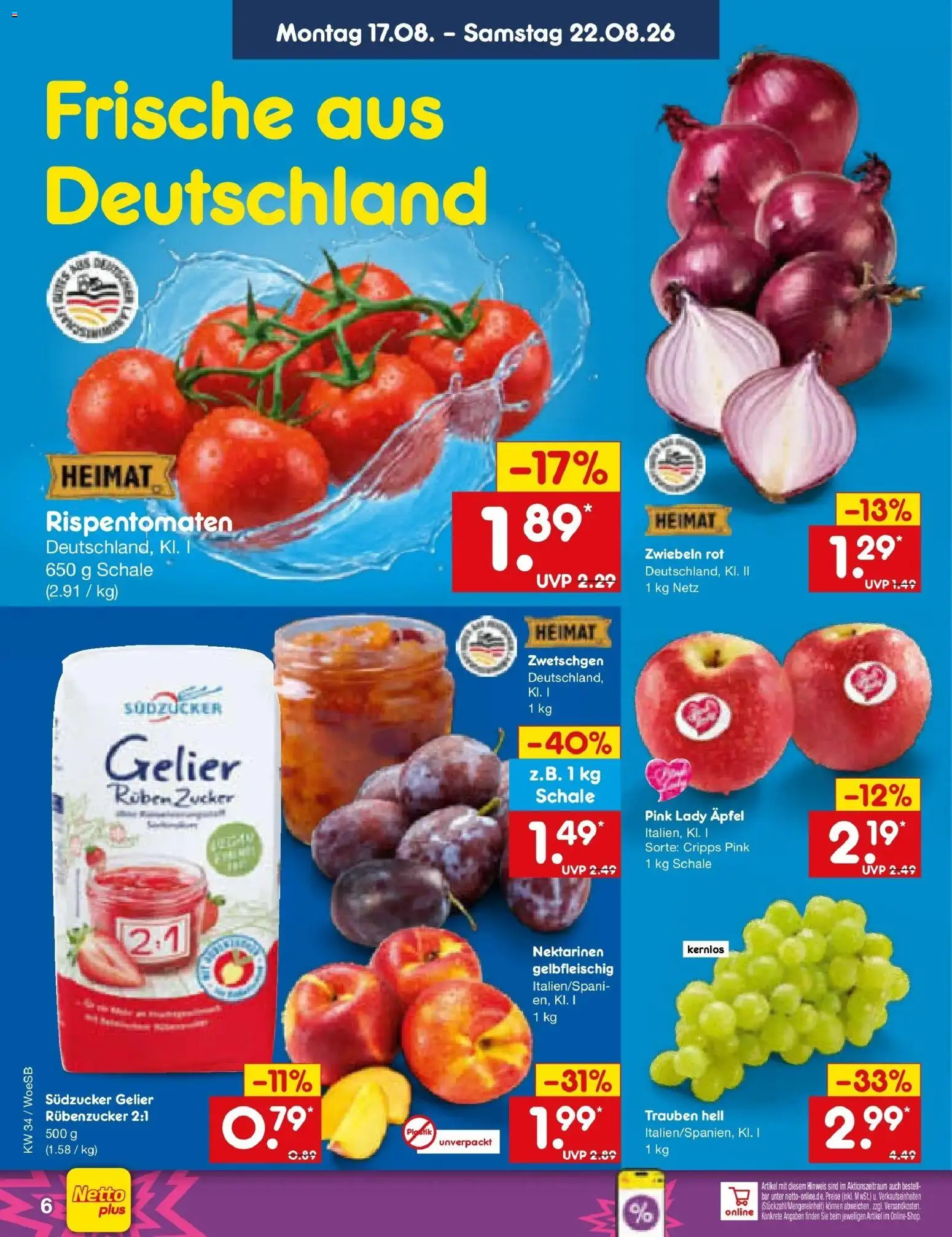 Netto Marken-Discount Prospekt Gemmingen – gültig ab 17.08.2026 | Seite: 8 | Produkte: Äpfel, Zwetschgen, Zwiebeln, Zucker
