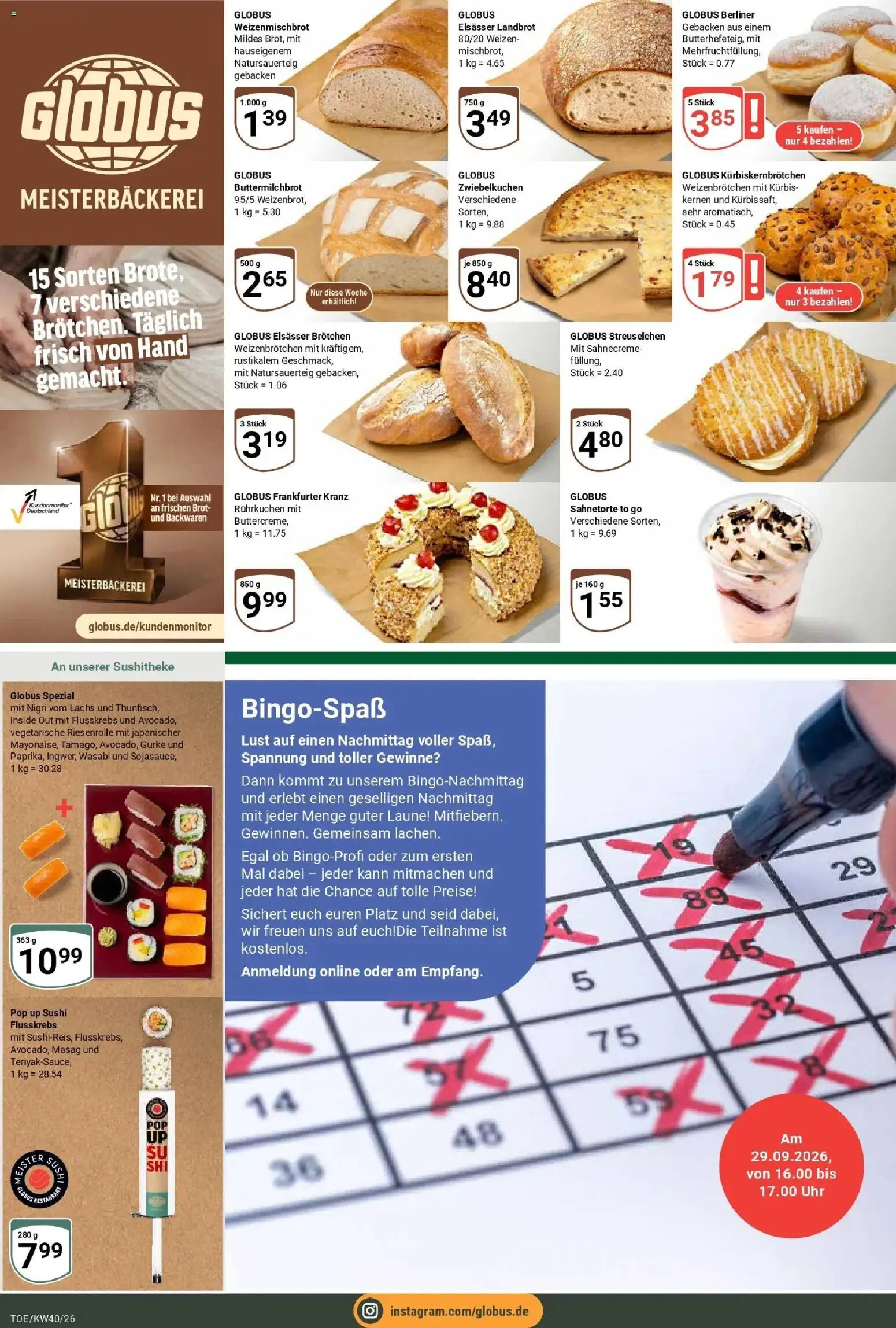 Globus Prospekt Tönisvorst (ab 28.09.2026) » Angebote online | Seite: 7 | Produkte: Lachs, Kürbis, Brot, Uhr