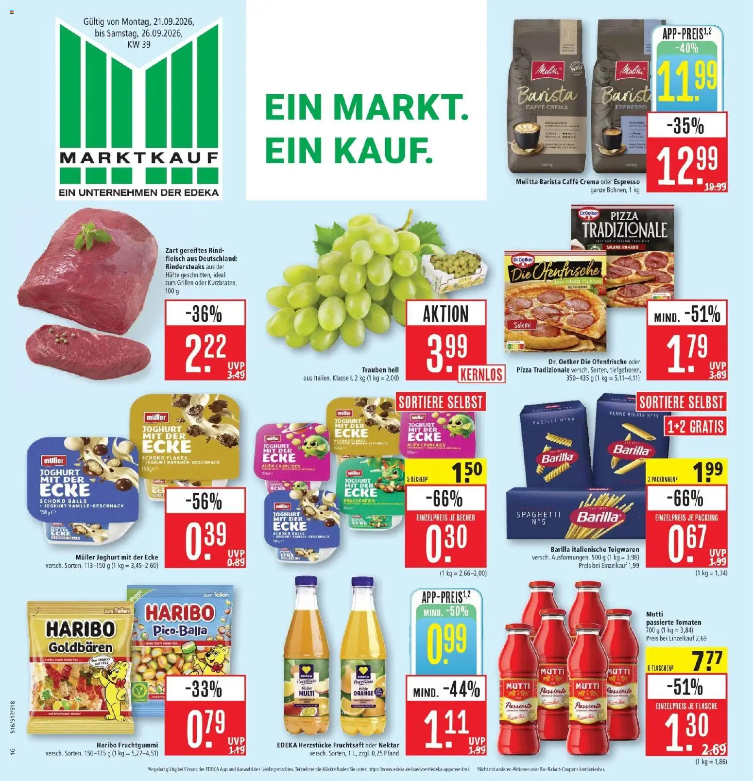 Marktkauf Prospekt Friedrichshafen (ab 21.09.2026) » Angebote online | Seite: 1 | Produkte: Trauben, Spaghetti, Ofenfrische, Pizza