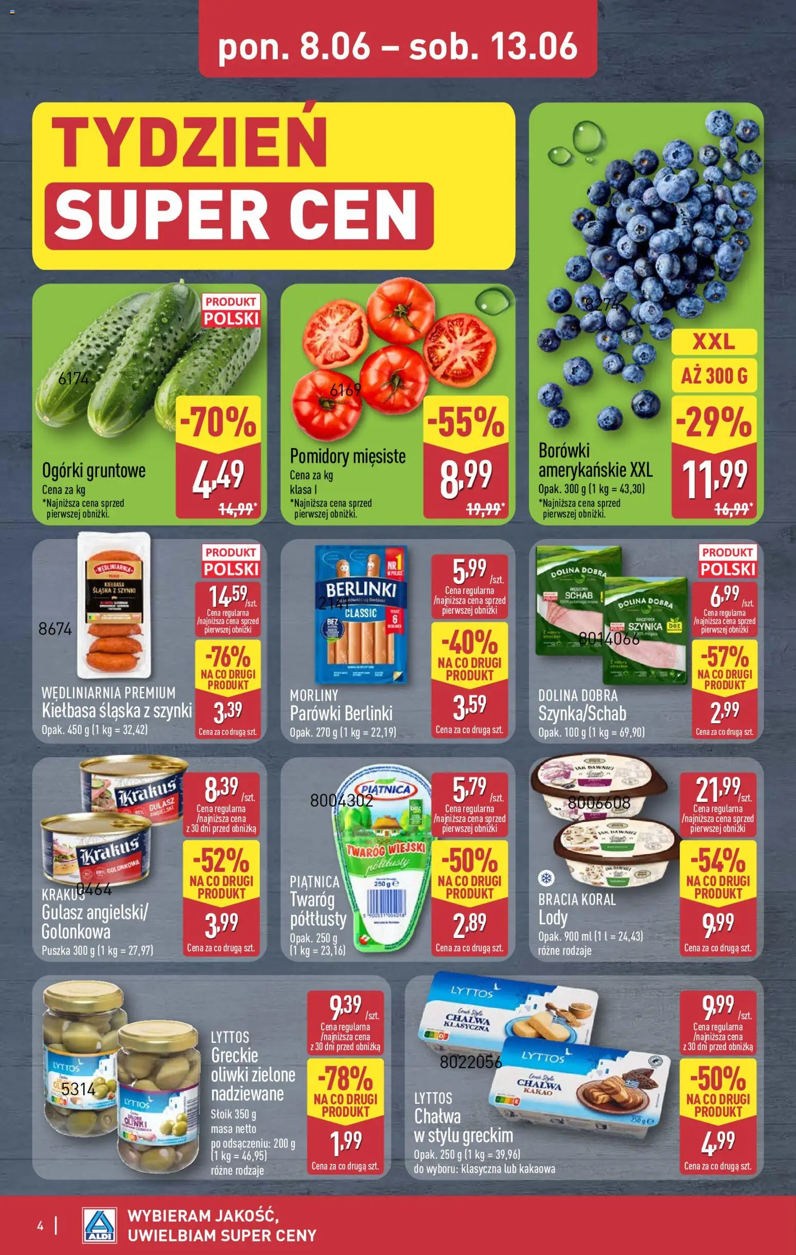 Aldi gazetka - Oferta weekendowa od 11.06.2026 | Strona: 4 | Produkty: Kakao, Oliwki zielone, Gulasz, Ogórki