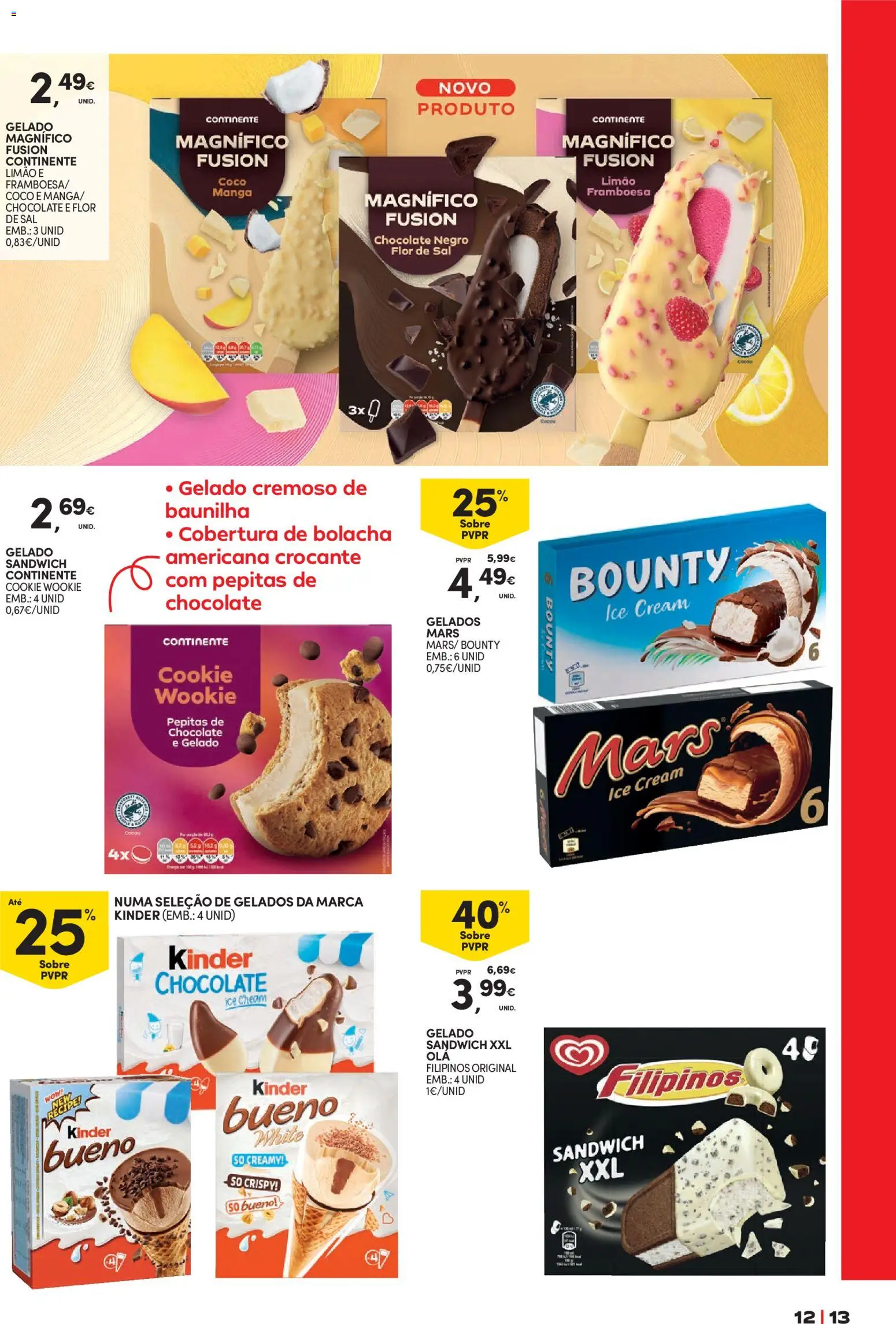 Continente Bebidas Refrescantes e Gelados │ válido de 23/06/2026 | Página: 13 | Produtos: Sal, Gelado, Chocolate, Gelado sandwich