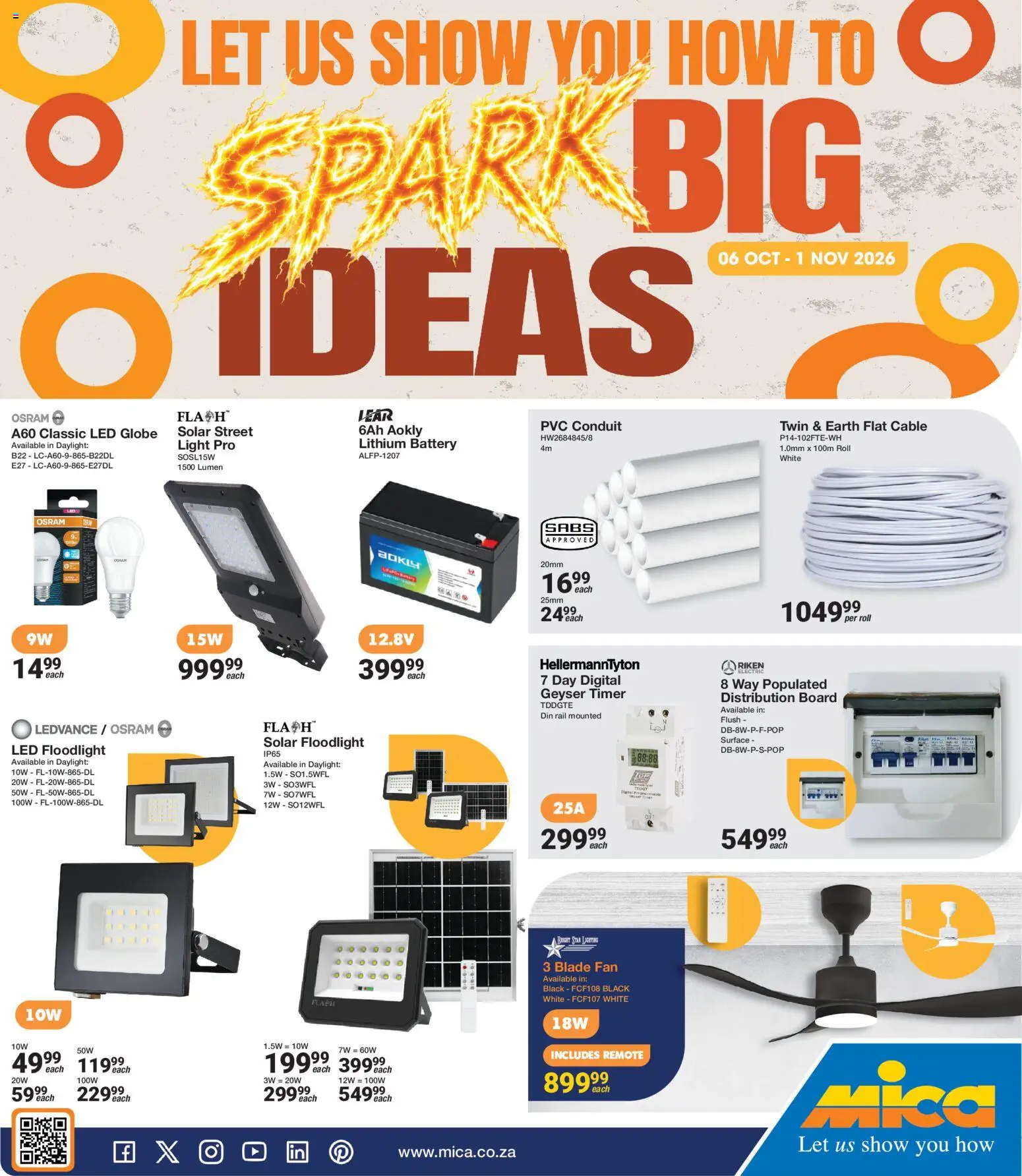 New MICA catalogue – valid from 06/10/2026 | Page: 1 | Products: Timer, Globe, Fan, Light