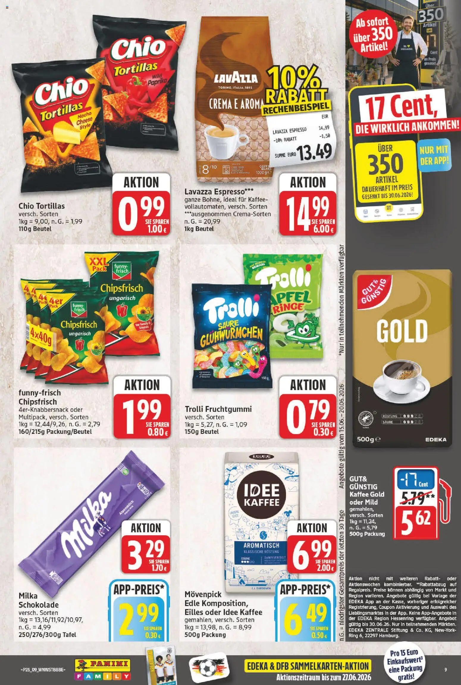 NP Discount Prospekt – gültig ab 15.06.2026 | Seite: 9 | Produkte: Lavazza, Schokolade, Milka, Chio tortillas