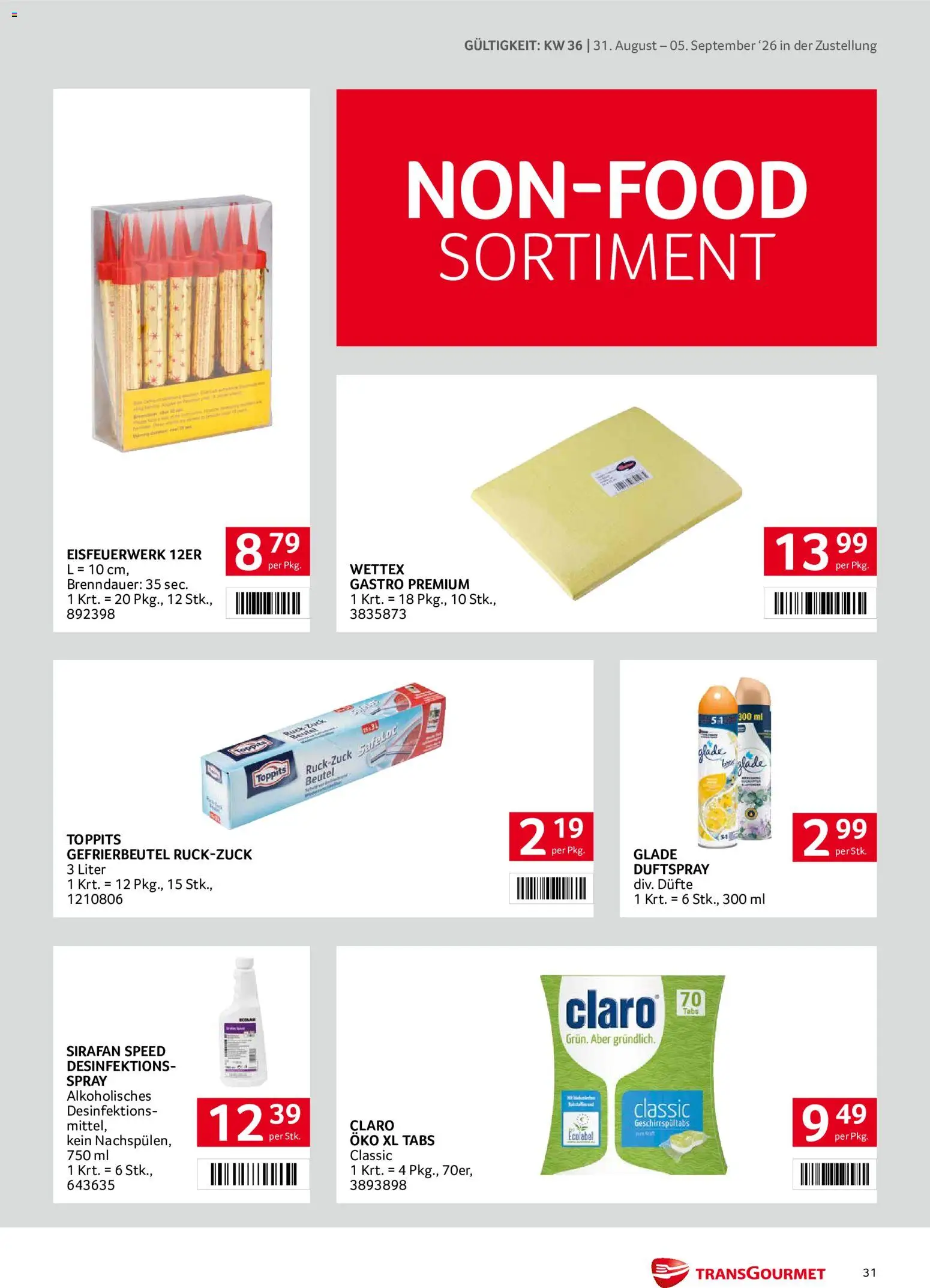 Transgourmet Zustellaktion gültig ab 31.08.2026 | Seite: 31 | Produkte: Geschirrspültabs