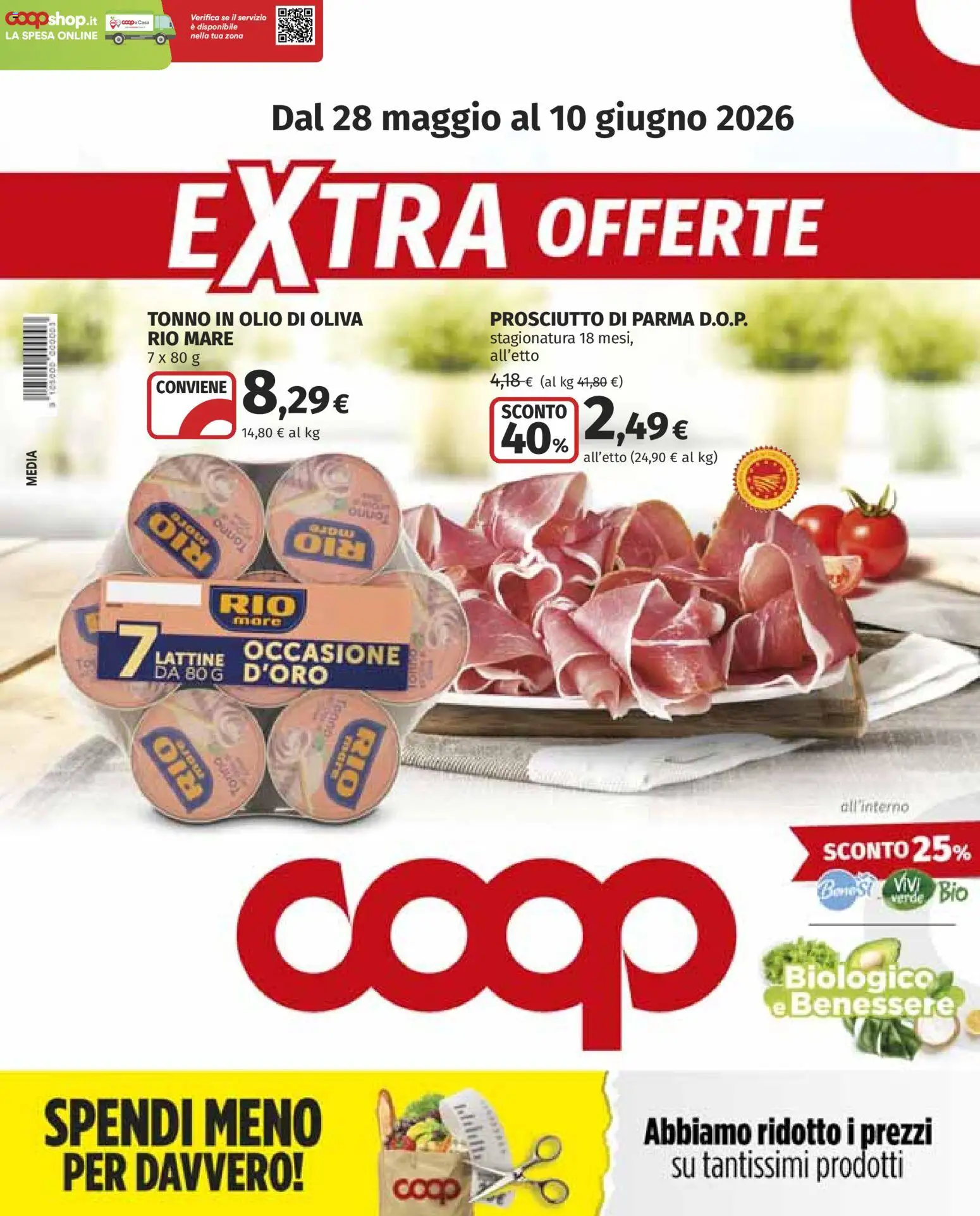Volantino COOP del 28.05.2026 | Pagina: 1 | Prodotti: Prosciutto di Parma, Olio, Tonno, Olio di Oliva