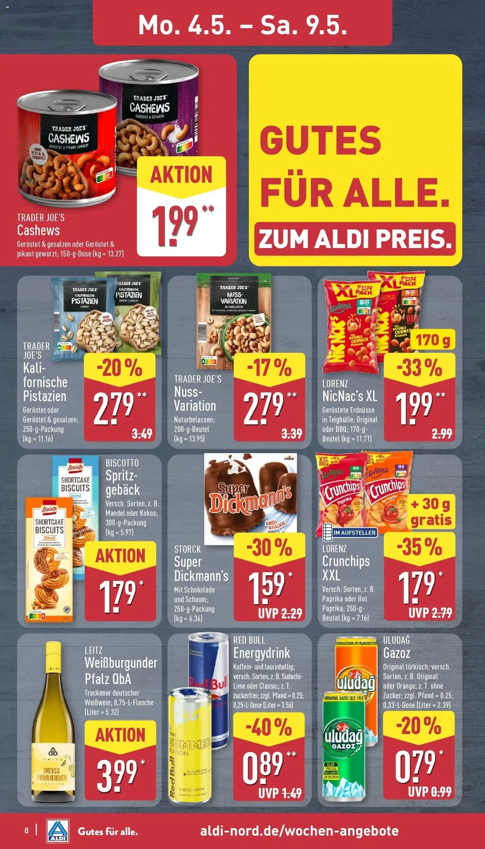 Aldi Wochenangebote – gültig ab 04.05.2026 | Seite: 9 | Produkte: Energy, Schokolade, Pistazien, Paprika