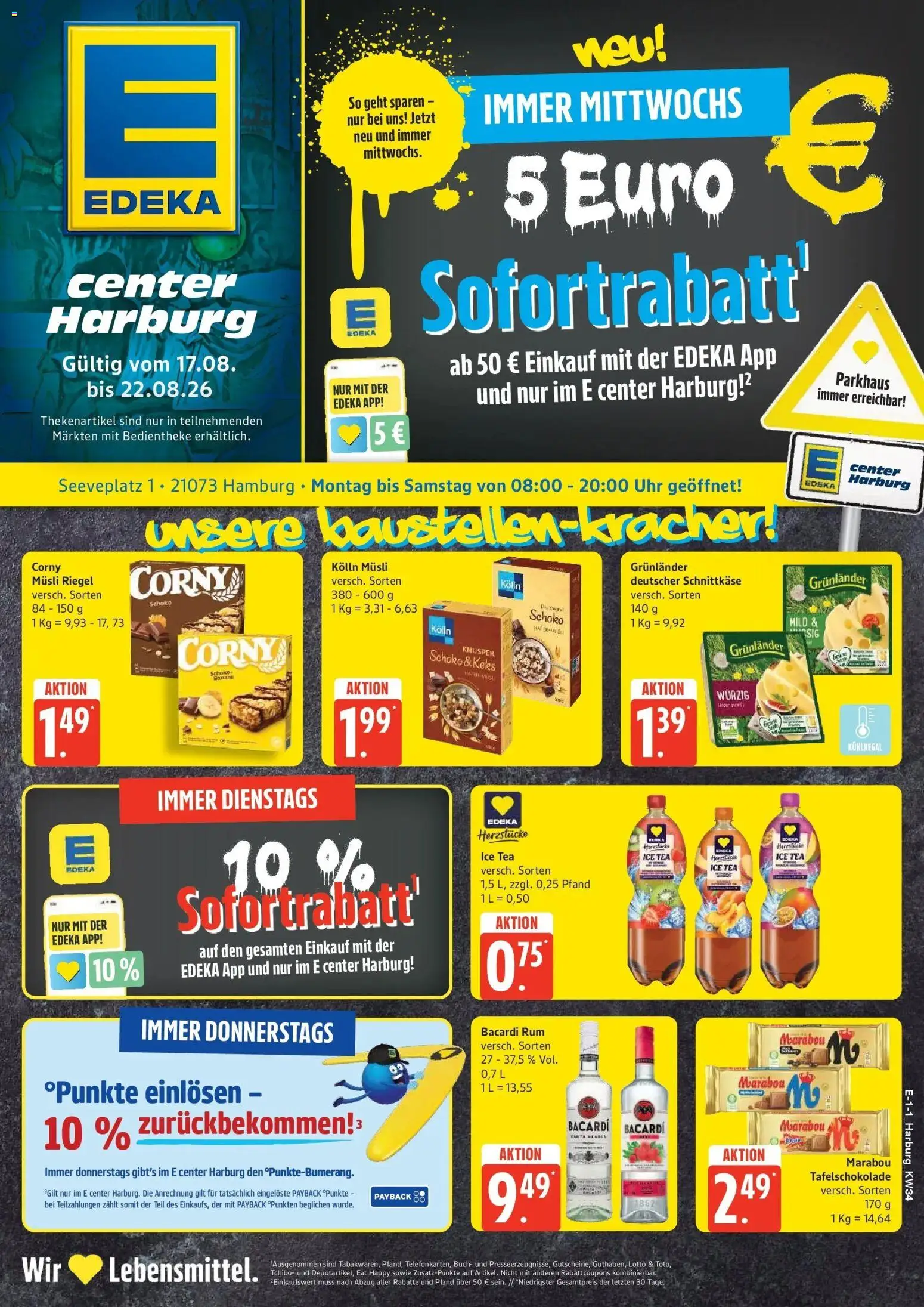 E center Prospekt Hamburg (ab 17.08.2026) zum Blättern | Seite: 1 | Produkte: Musli, Rum, Grunlander, Uhr