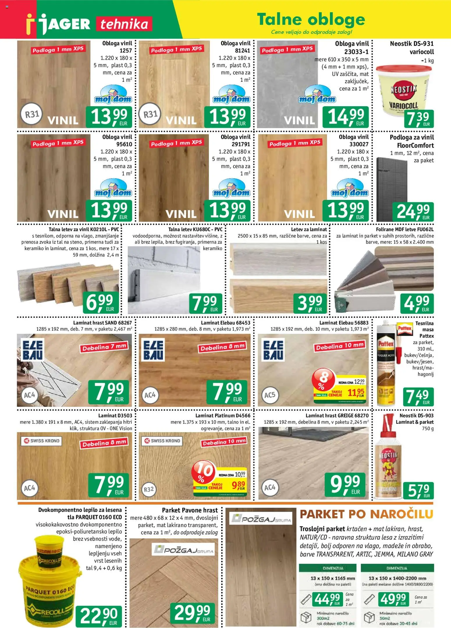 Novi Jager katalog ponudbe – veljaven od 26.08.2026 | Stran: 1 | Izdelki: Kos, Letev, Podloga, Lepilo