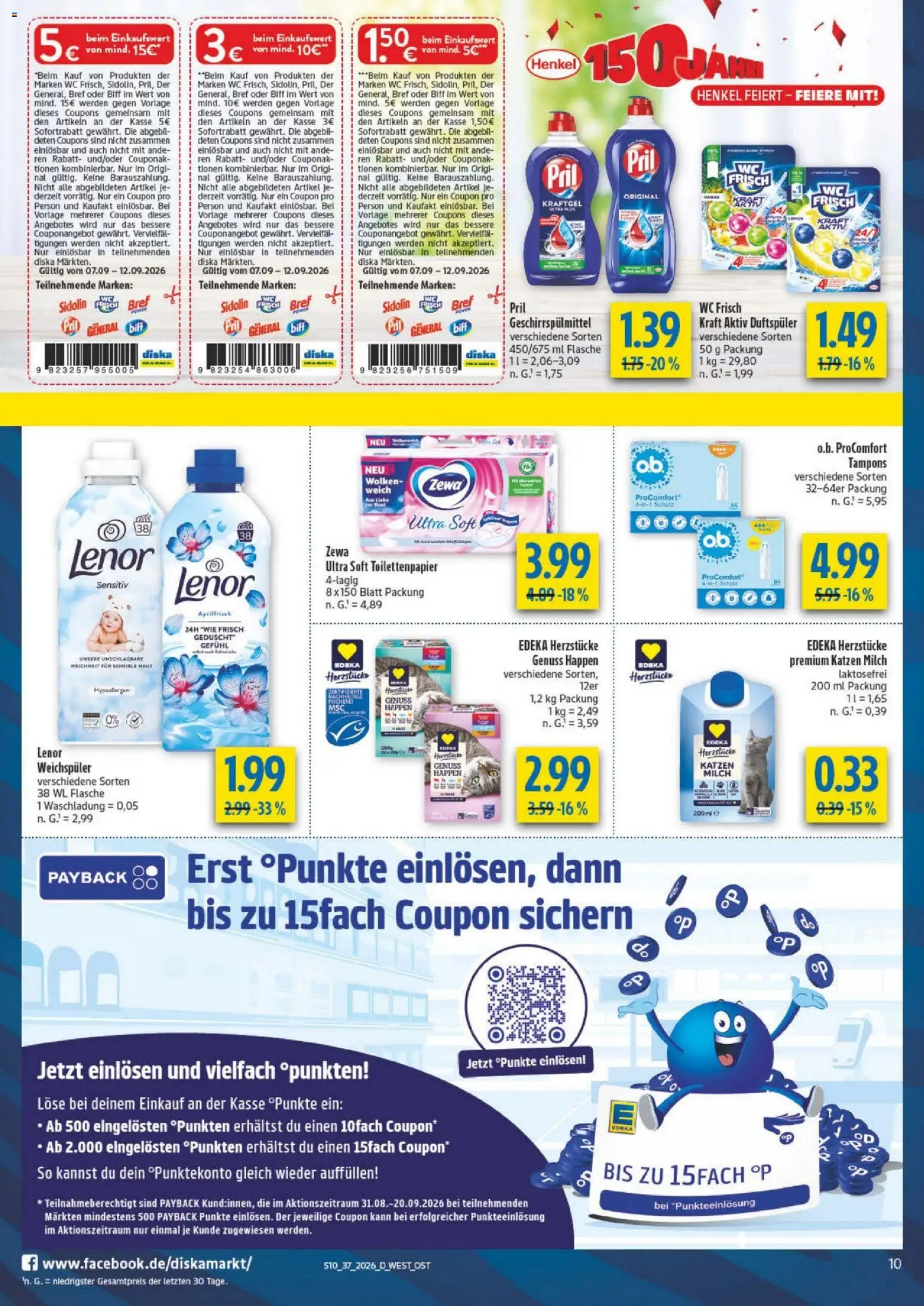 Diska - Diska Angebote Bayern KW37 – gültig ab 02.09.2026 | Seite: 10 | Produkte: Milch, Zewa, Weichspüler, Geschirrspülmittel