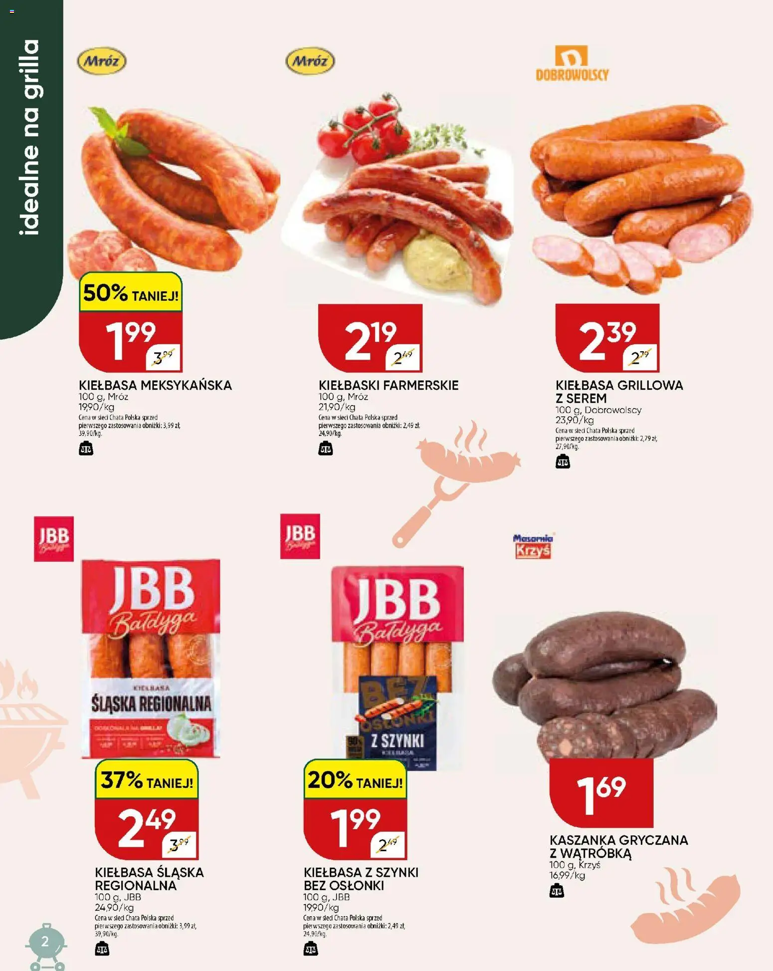 Chata Polska gazetka od 27.04.2026 | Strona: 2 | Produkty: Kiełbasa, Wątróbka, Kiełbaski, Kiełbasa śląska