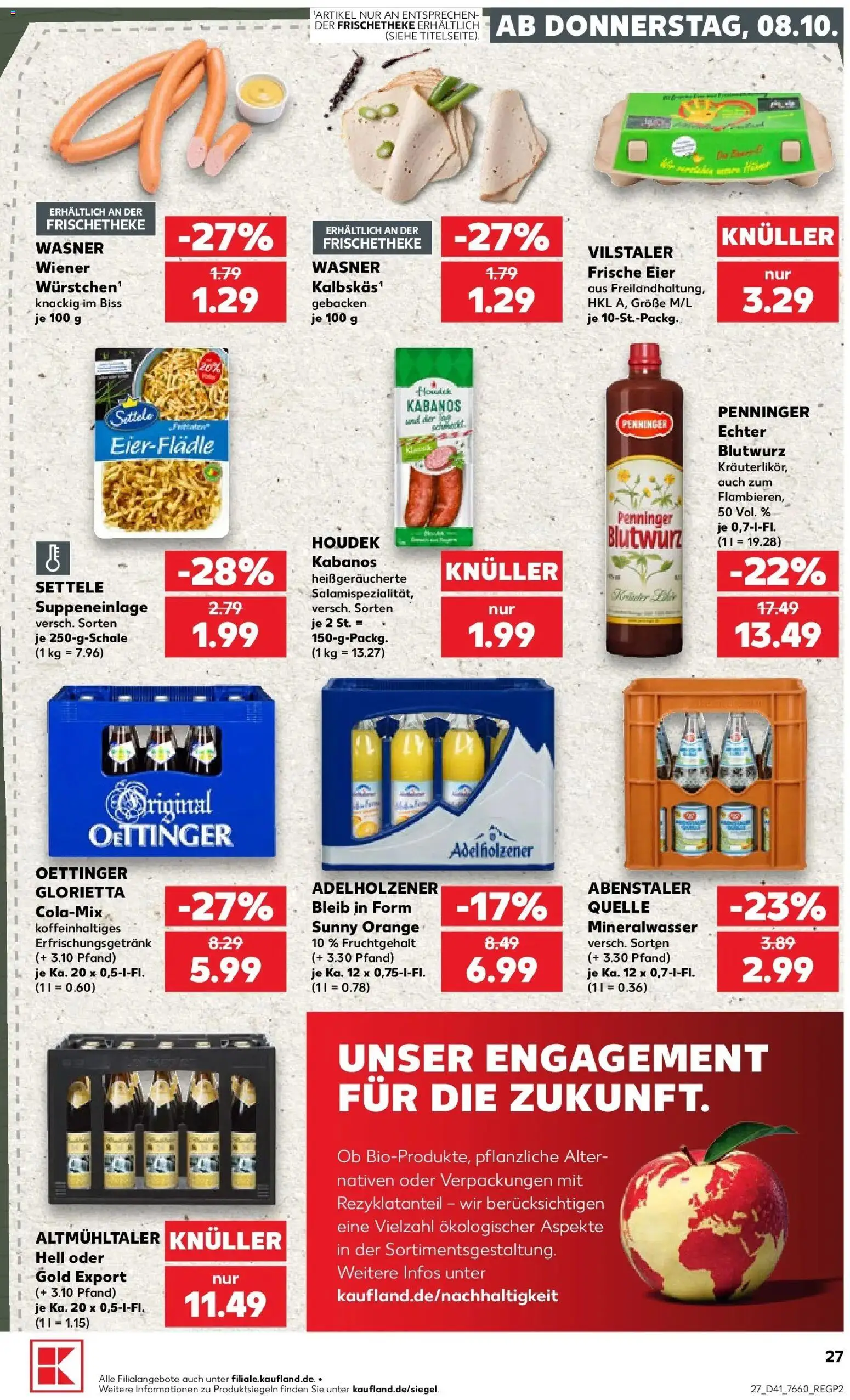 Prospekt Kaufland ab 08.10.2026 » Angebote Online zum Blättern | Seite: 27 | Produkte: Eier, Adelholzener, Oettinger, Mineralwasser