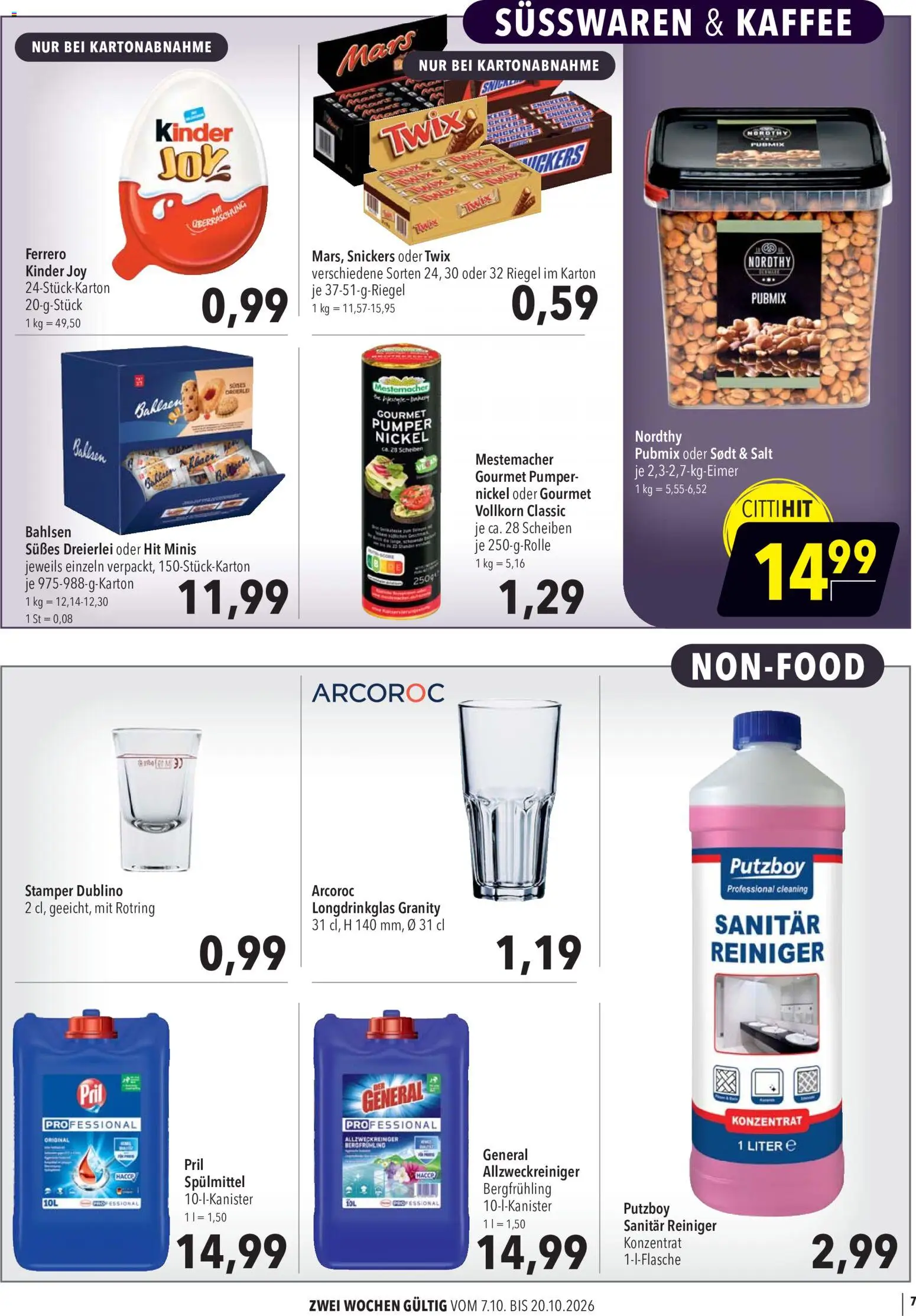 CITTI Markt Aktuelle Angebote für Profis – gültig ab 07.10.2026 | Seite: 7 | Produkte: Süßwaren, Kinder joy, Snickers, Twix