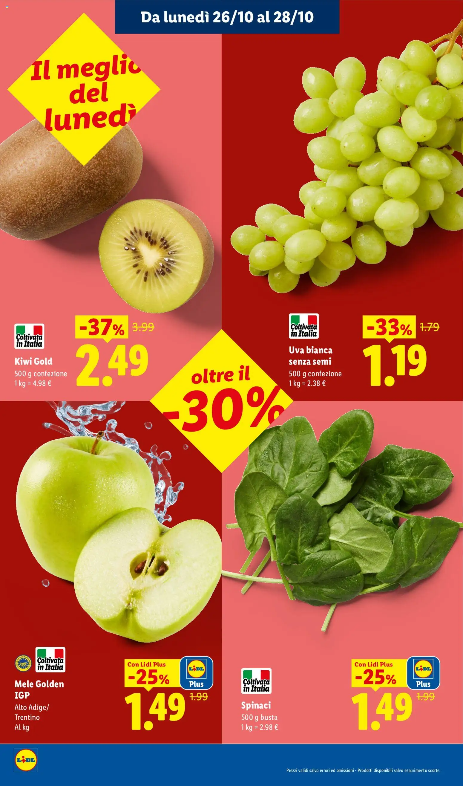 Volantino Lidl del 22/10/2026 | Pagina: 6 | Prodotti: Mele, Kiwi, Spinaci, Uva