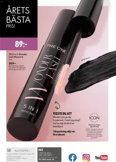 TO 5-in-1 Wonder Lash Mascara, 8 ml. Wonder Lash ger dig 5 underverk i 1 med varje drag? Inte konstigt att det är en bästsäljare! - Förhandsvisning av reklamblad från butik Oriflame aktuell från 13.05.2026 | Sida: 164 | Produkter: Mascara