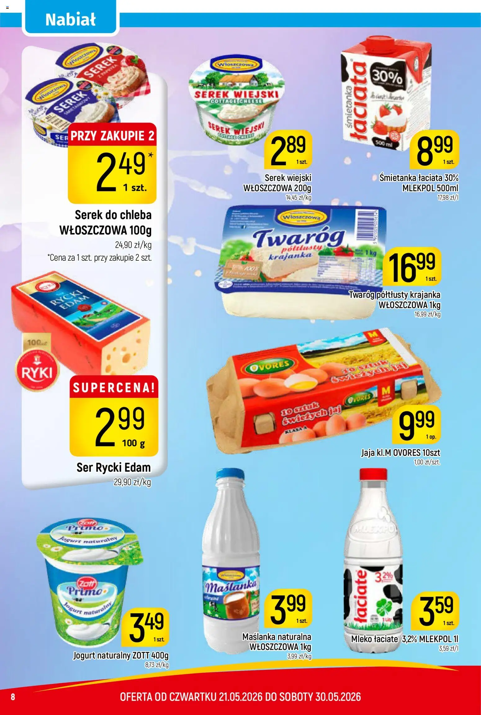 Piotruś Pan gazetka od 21.05.2026 | Strona: 8 | Produkty: Twaróg półtłusty, Serek, Mleko, Twaróg