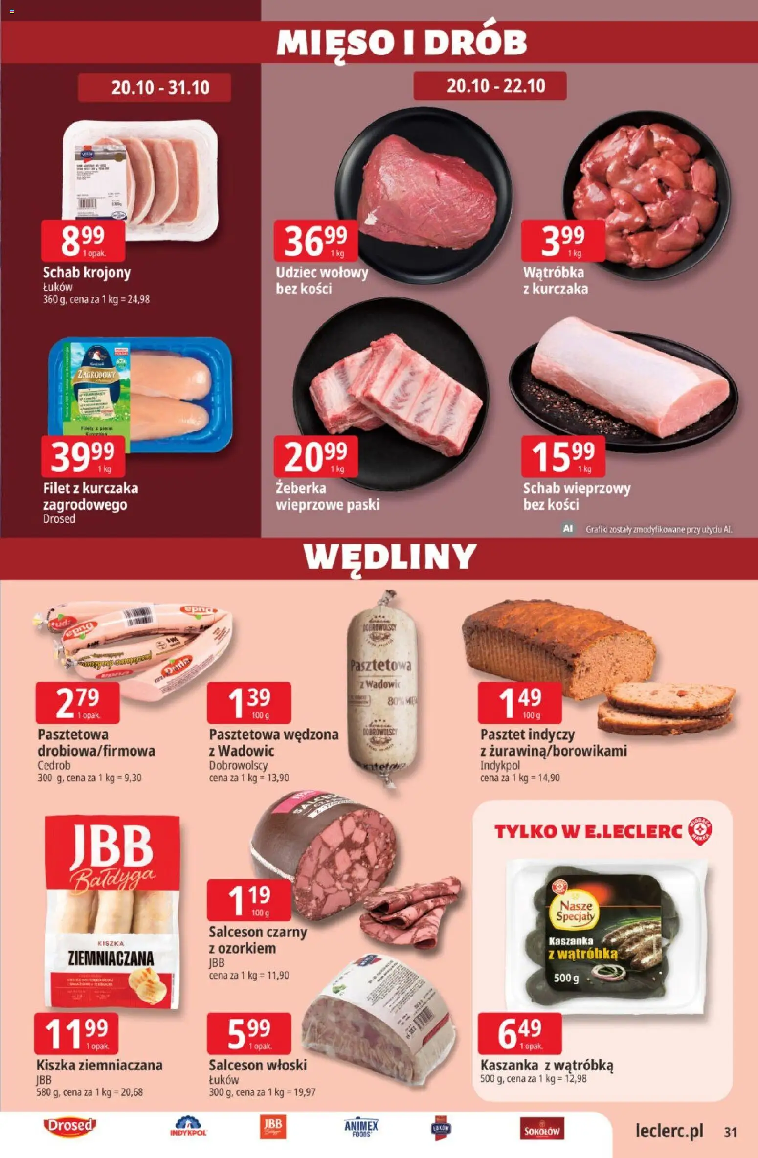 E.Leclerc gazetka od 20.10.2026 | Strona: 31 | Produkty: Mięso, Schab wieprzowy, Pasztet, Drób