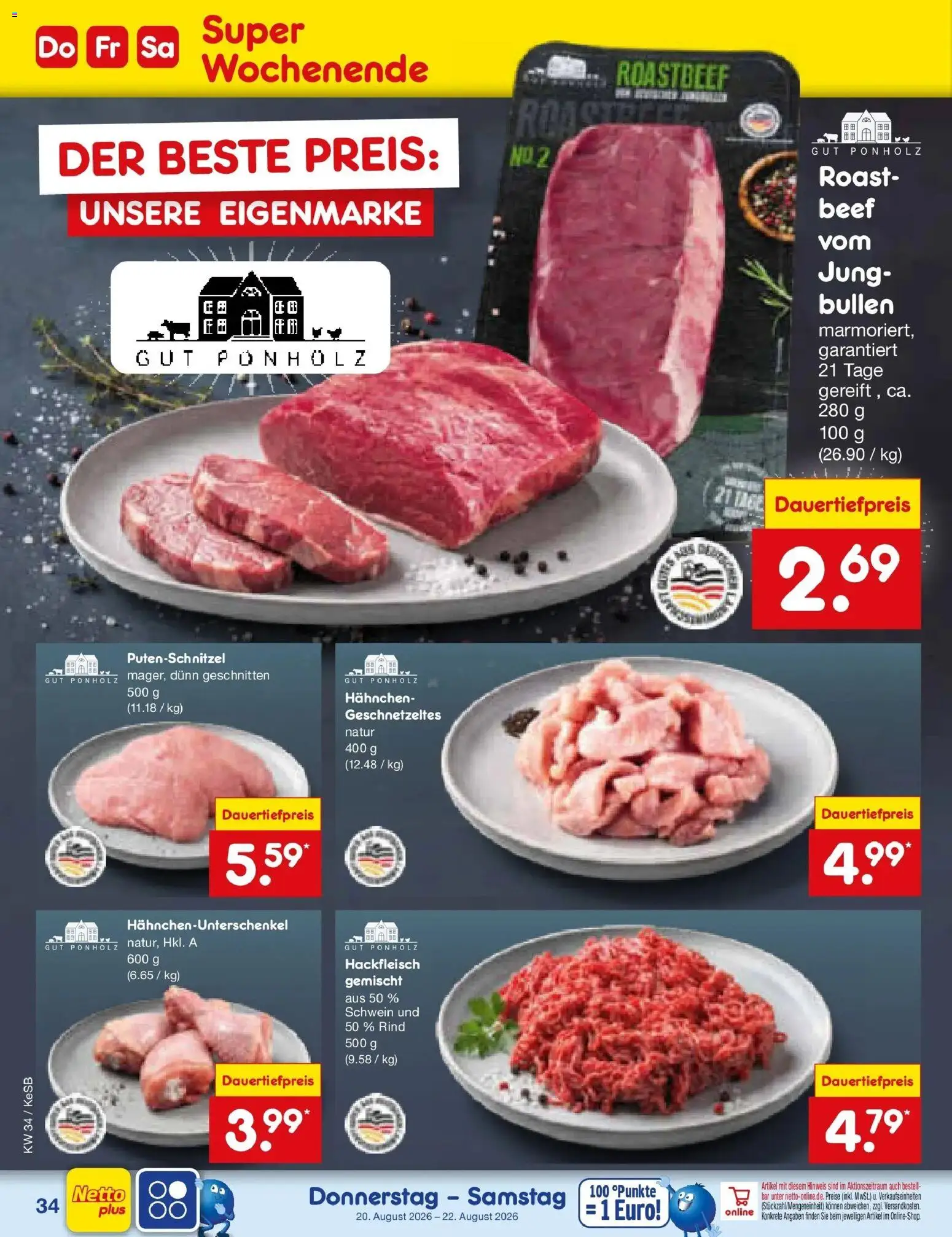 Netto Marken-Discount Prospekt Kruft – gültig ab 17.08.2026 | Seite: 52 | Produkte: Hahnchen, Roastbeef, Putenschnitzel, Hackfleisch