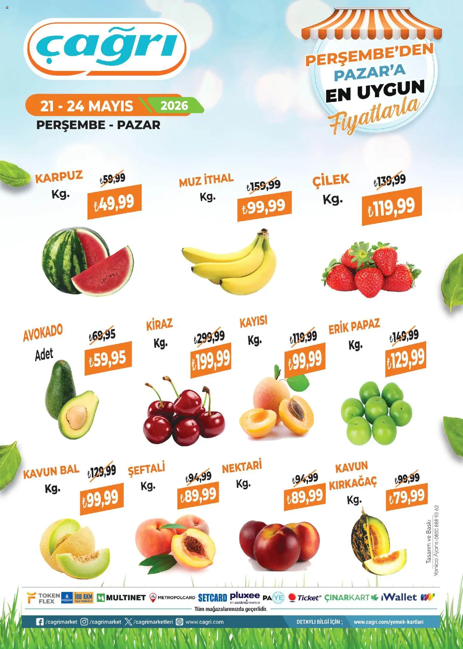 Çağrı Market - Manav Katalog - 21.05.2026 tarihinden itibaren geçerlidir | Sayfa: 1 | Ürünler: Muz, Avokado, Karpuz, Kavun