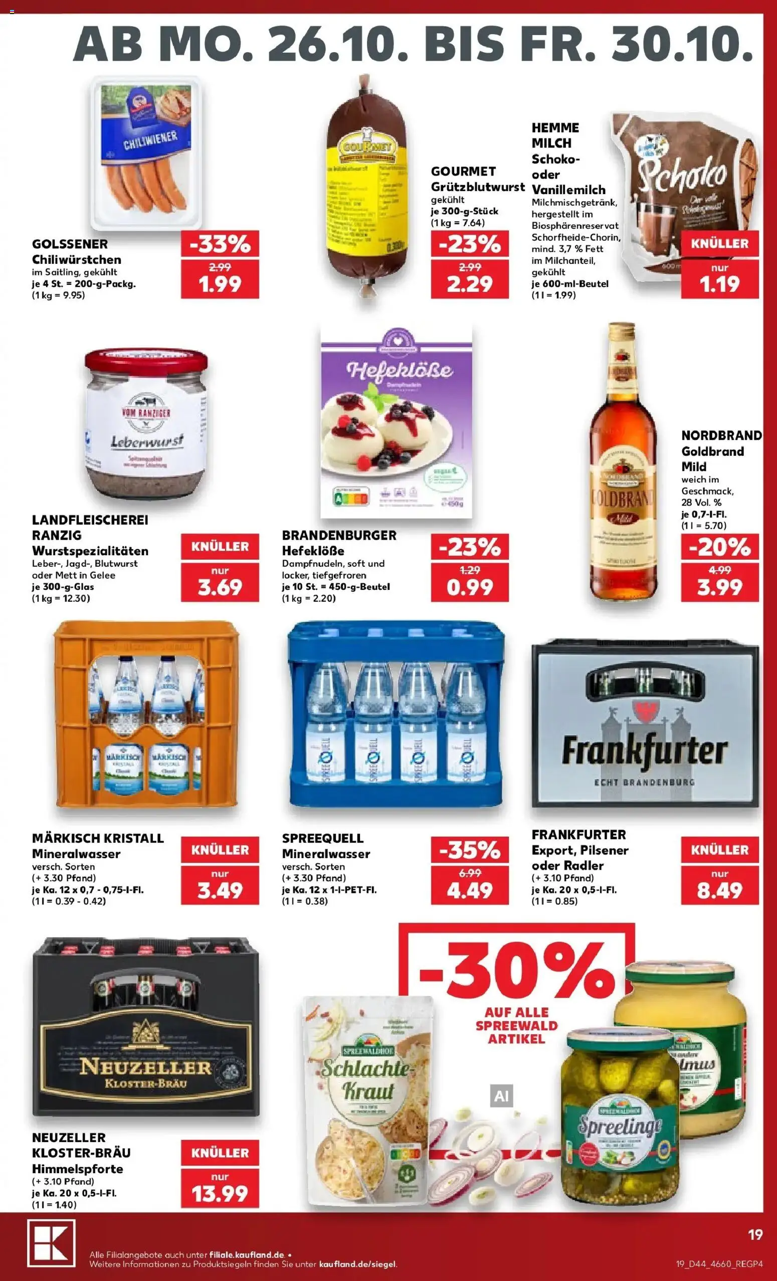 Prospekt Kaufland ab 26.10.2026 » Angebote Online zum Blättern | Seite: 19 | Produkte: Milch, Mineralwasser, Radler, Kraut
