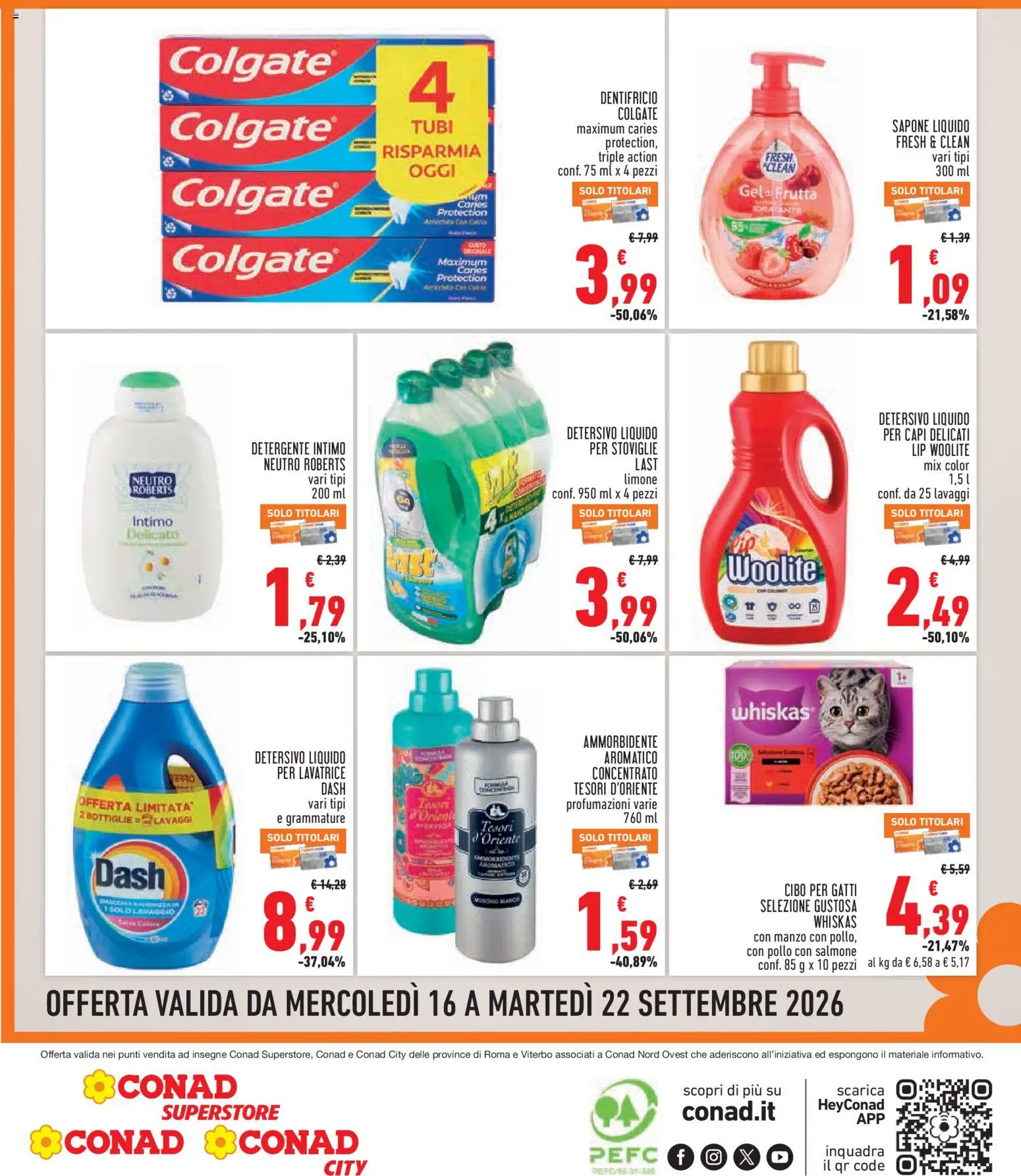Volantino Conad del 16/09/2026 | Pagina: 8 | Prodotti: Pollo, Salmone, Detergente intimo, Lavatrice