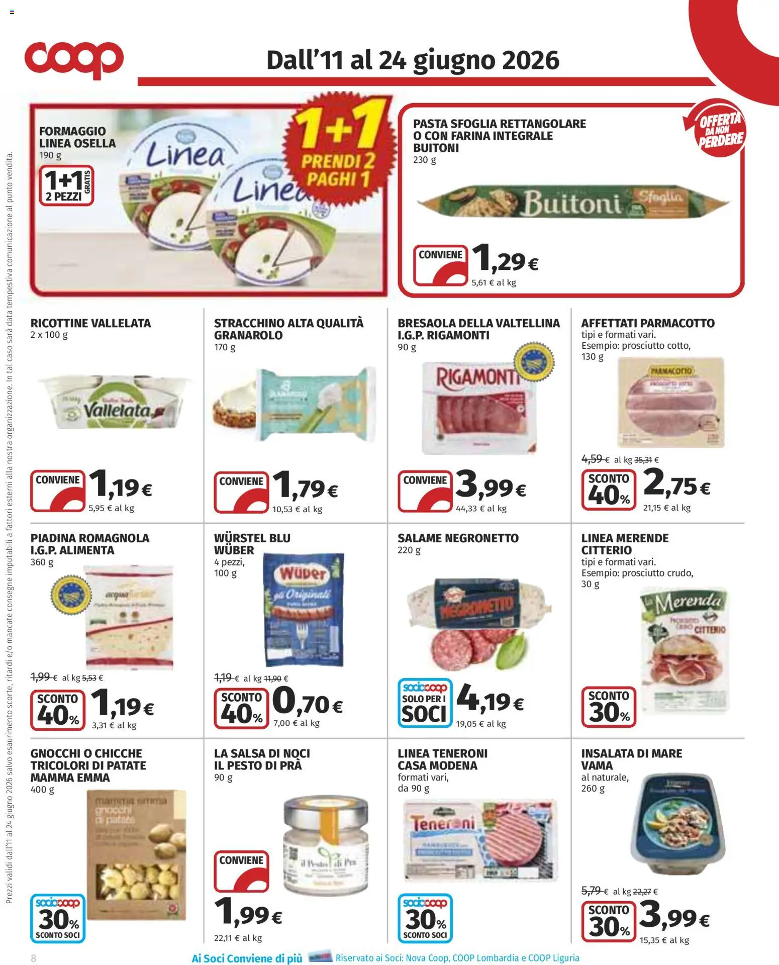Volantino COOP del 11.06.2026 | Pagina: 8 | Prodotti: Bresaola, Piadina, Stracchino, Gnocchi