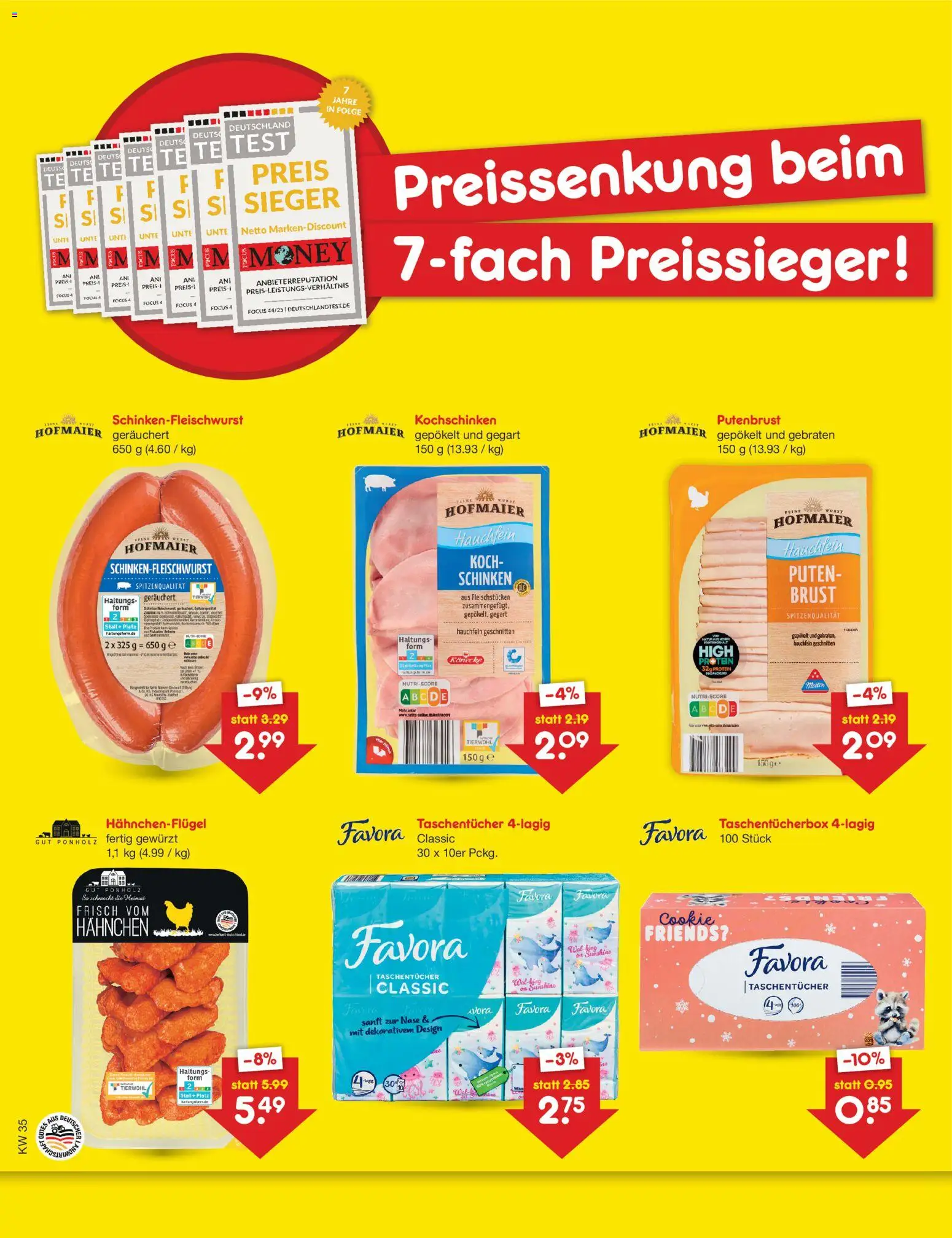 Netto Marken-Discount Preissenkung auf Dauer – gültig ab 26.08.2026 | Seite: 1 | Produkte: Putenbrust, Hahnchen, Taschentücher, Schinken